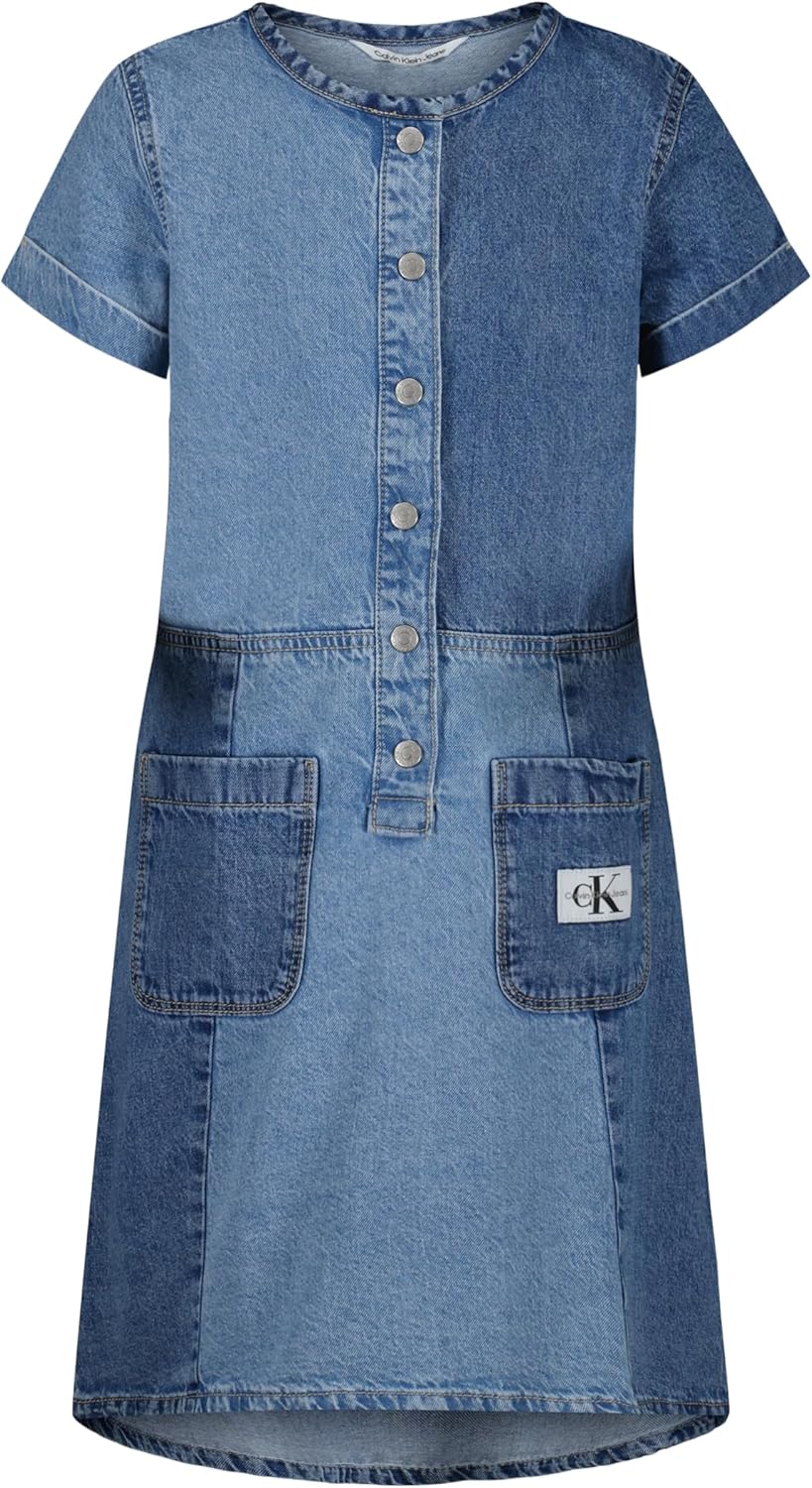 Calvin Klein Girls Short Sleeve Lightweight Chambray Denim Shirt Dress