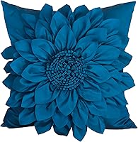 BellasGifts Navy Blue 18x18 Handmade 3D Sunflower Throw Pillow Cover - Taffeta Floral Decor for Sofa Bed Couch Living Room