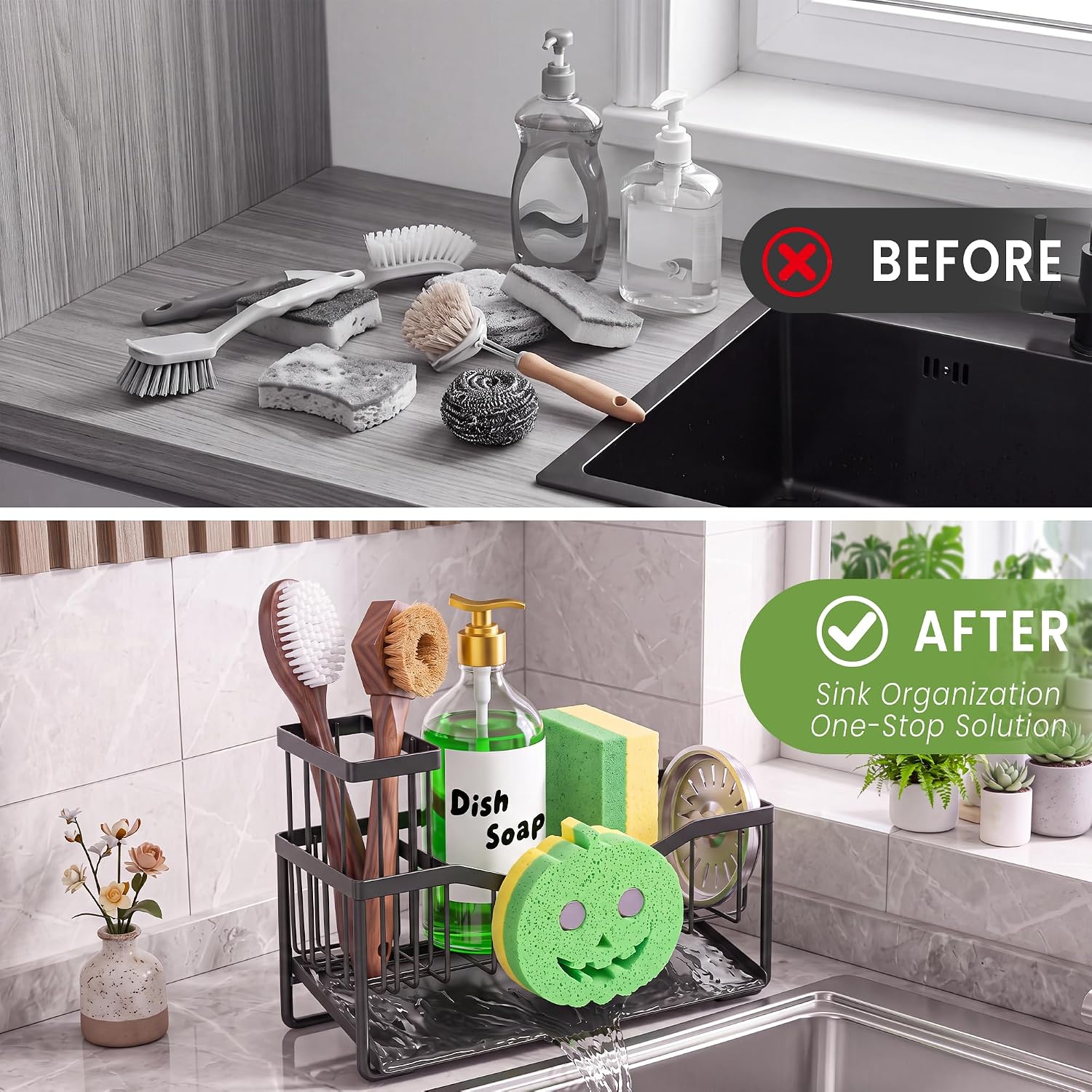 Fssvcd Kitchen Sink Caddy Organizer Sponge Holder for Kitchen Sink