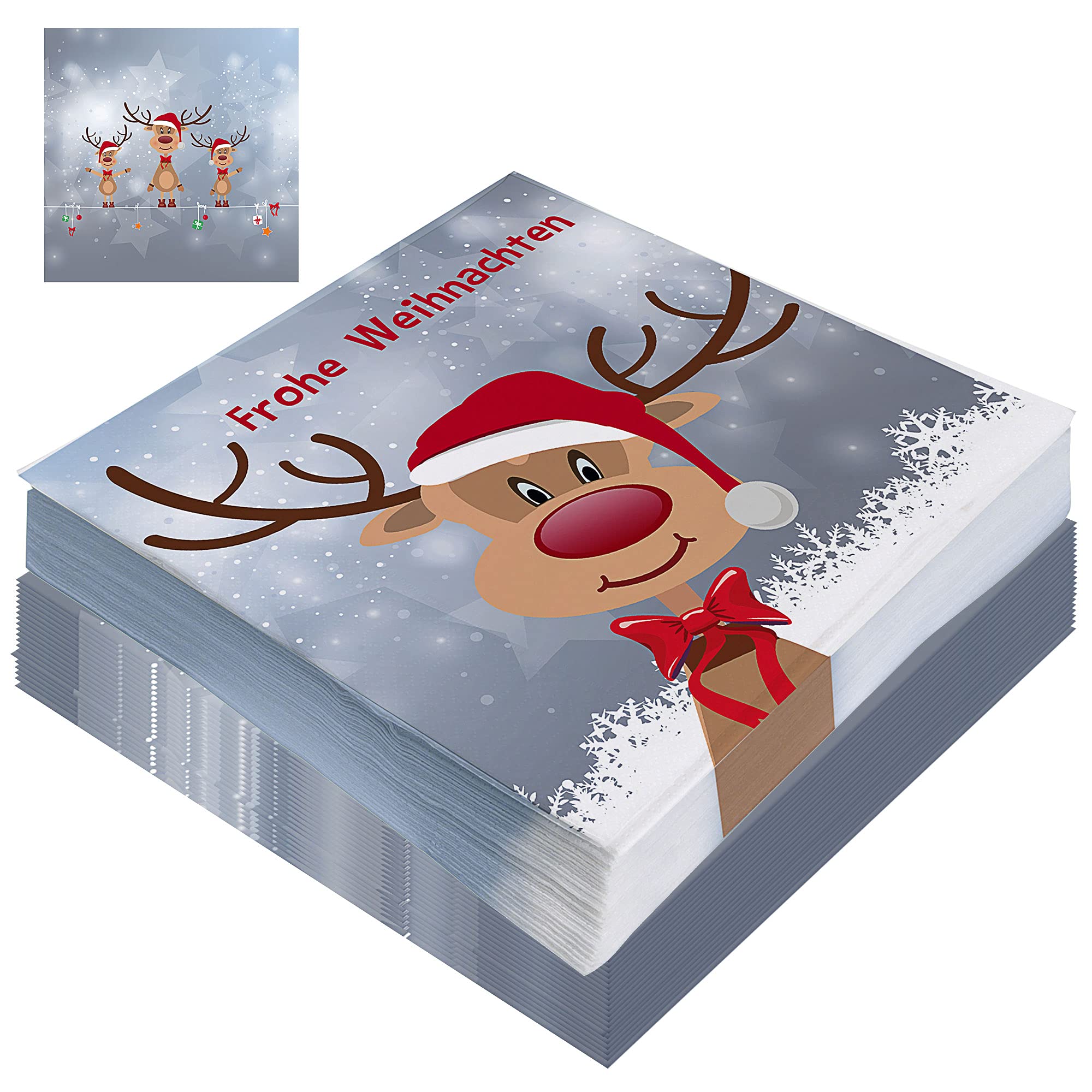 60 Tovaglioli Di Carta 3 Strati A Tema Natale - 3 Motivi Diversi, 33x33 Cm, Decorazione Tavola