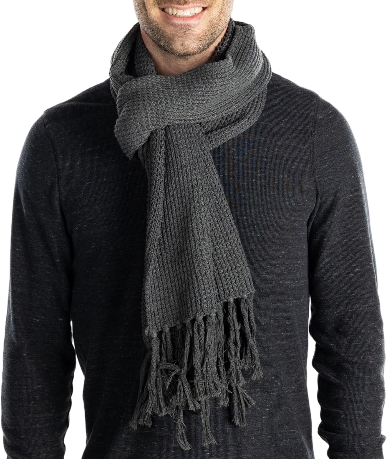 Funky Junque Men’s Waffle Knit Scarf – Warm Winter Scarves for Men with Tassels, Soft Knitted Long Scarf for Cold Weather