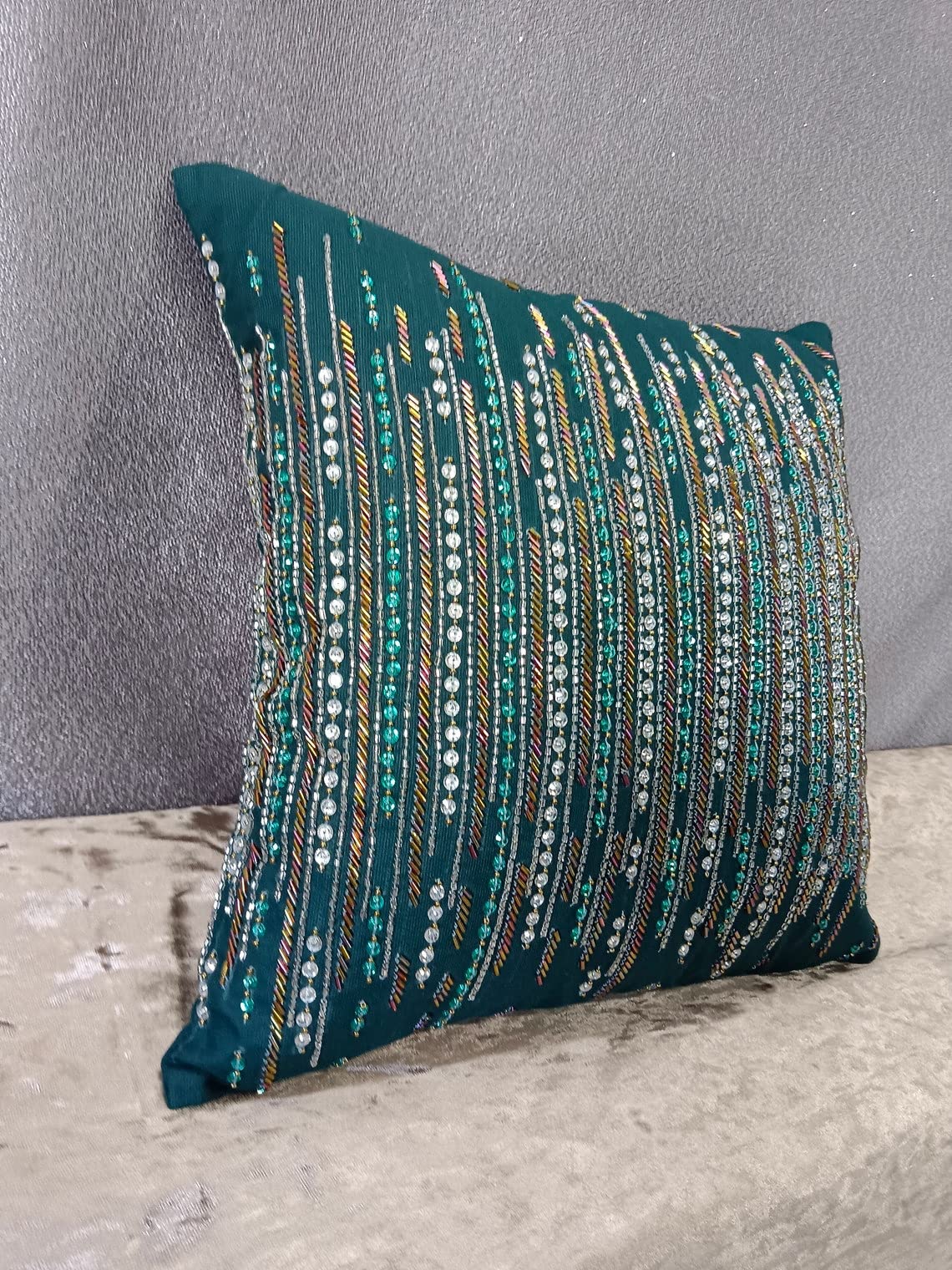 KGN Home Decor Cotton 144 TC Pillow Cover with Elegant Design and Antique Work (KGN_87, Teal Blue, 12x16 Cm, Pack of 1)