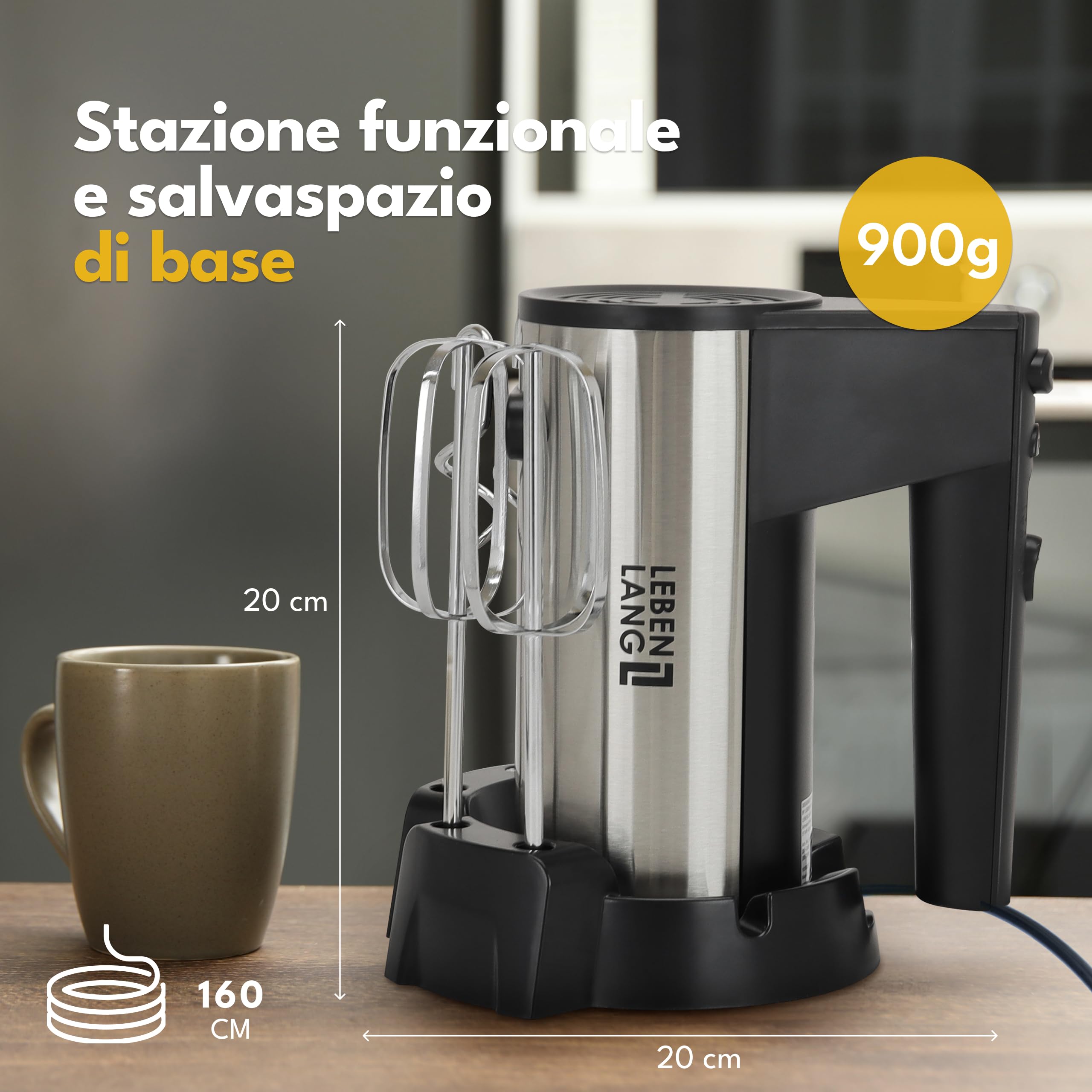 LEBENLANG 400W Sbattitore elettrico - 5 velocità e turbo incl. Supporto I Fruste elettriche Frullino elettrica per dolci I Frusta da cucina professionale Montapanna Batidora eléctrica hand mixer