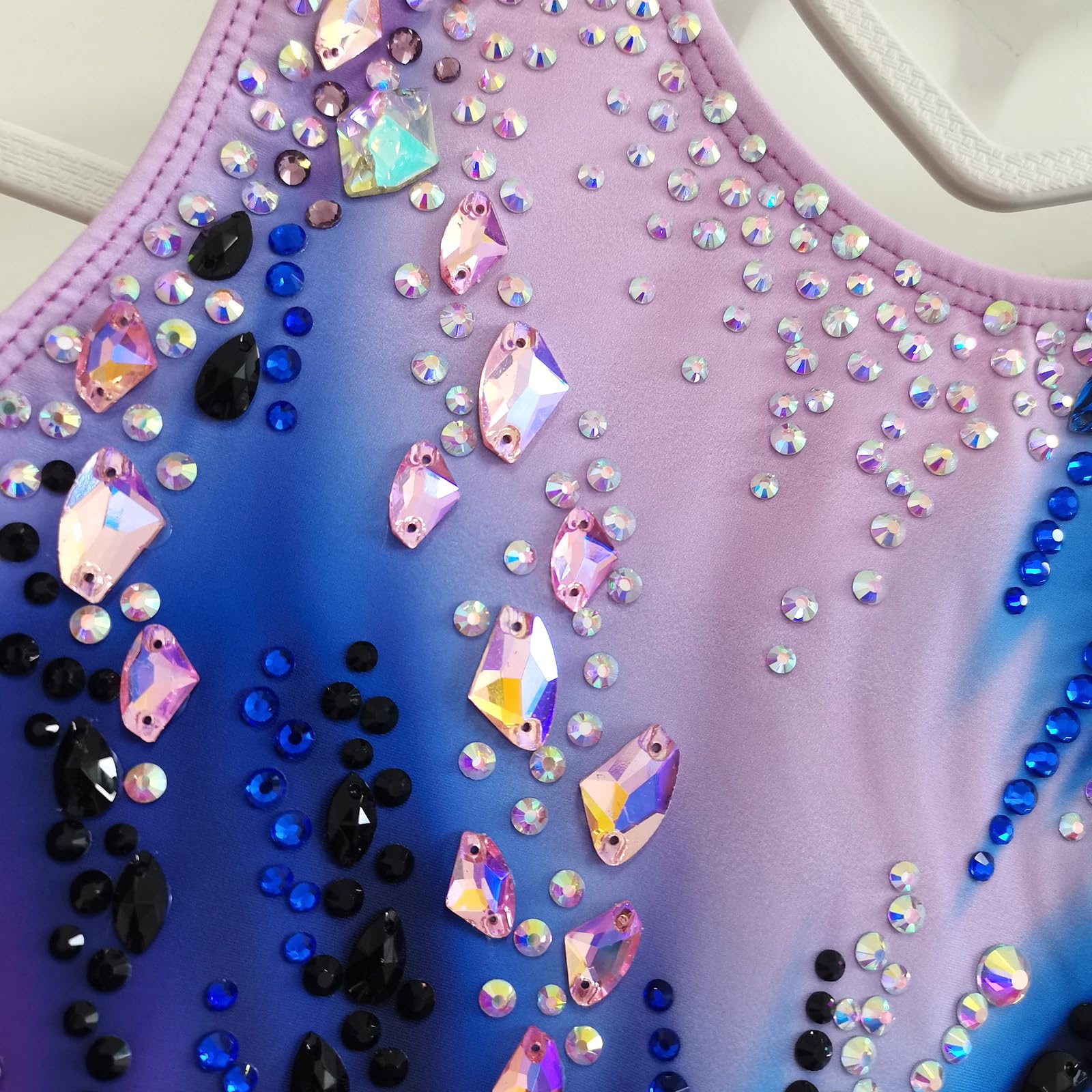 LIUHUO Maillot de gimnasia rítmica sin mangas azul para niñas, nueva regla de competición