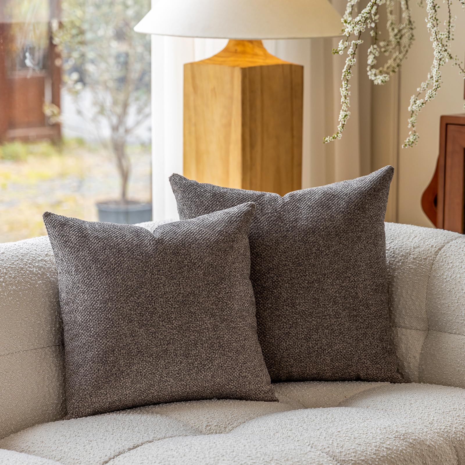 Neutral Pillow Covers 3D Embossed Velvet Throw Pillows 18x18 Farmhouse