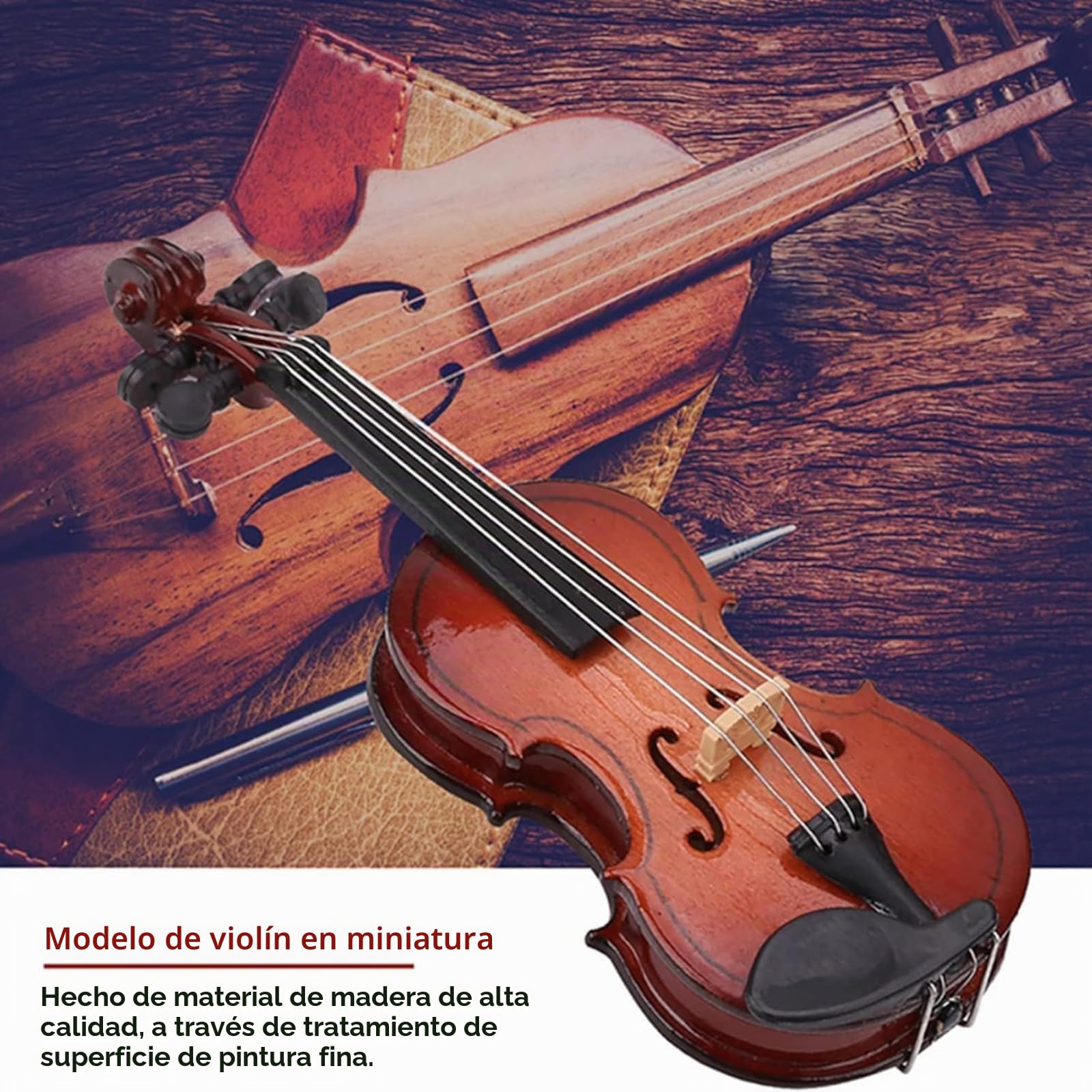 Modelo de Violín en Miniatura, Modelo de Madera Mini Violin Muestra Modelo de Violín de Adorno Musical con Soporte de Arc y Estuche Negro para el Cumpleaños de la Decoración