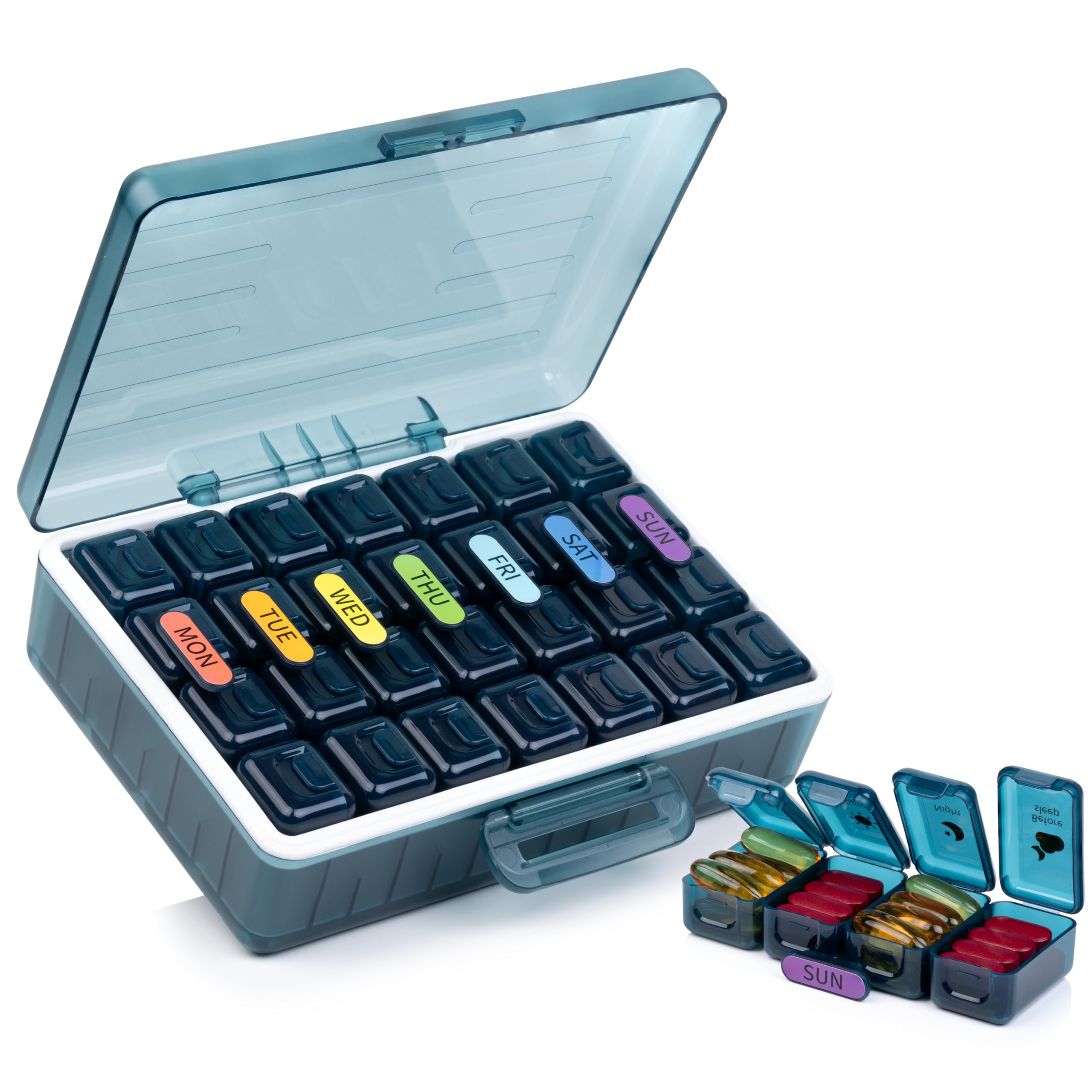 Big Premium Medicine organizer- Medicine organizer box- Medicine Box, 7 days Pill Box For Home-Pill Organizer Box Case With Large Compartments, Portable for pills & Supplements (Blue-4 Compartment)