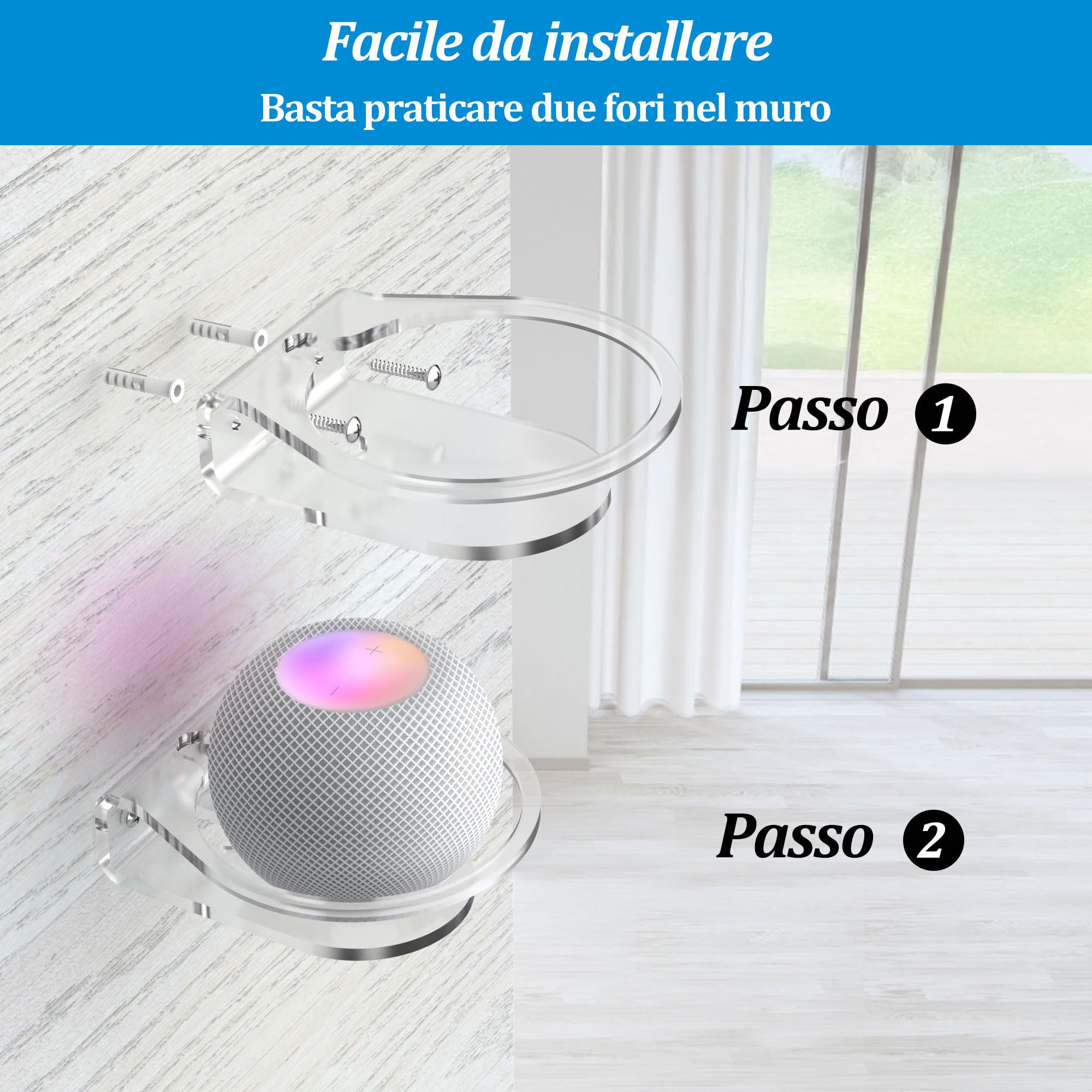 PlusAcc Supporto a Parete per Dot Max – Supporti Compatibile con HomePod Mini, Dot 4/5 Generazione, Pop in acrilico per altoparlante, salva-spazio (1 Pezzo)