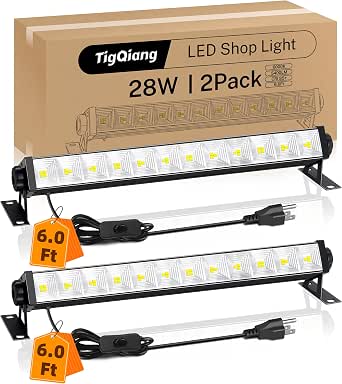 TigQiang LED Shop Light, 5400LM, 6000K, 28W, 2 Pack