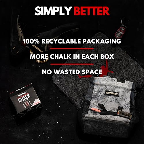 Miniatura 6 de SURVIVOR Gym Chalk - Climbing Chalk, Lifting Chalk, Gymnastics Chalk - Pure Magnesium Carbonate Hand Chalk Powder, Weightlifting Chalk Gym - Rock