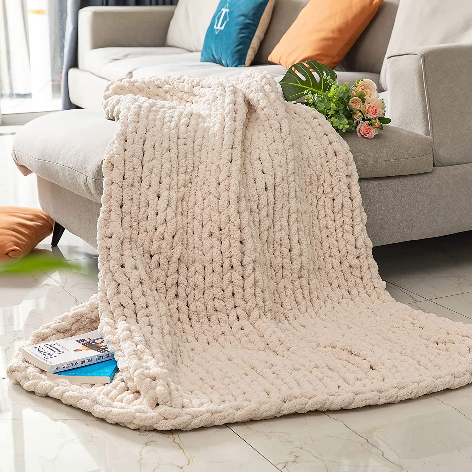 Luxuriöse Grobstrick-Überwurfdecke, Große Zopfstrick-Decke aus weichem, kuscheligem Polyester-Chenille, voluminöse Decken zum Kuscheln im Bett, Auf der Couch Oder Dem Sofa