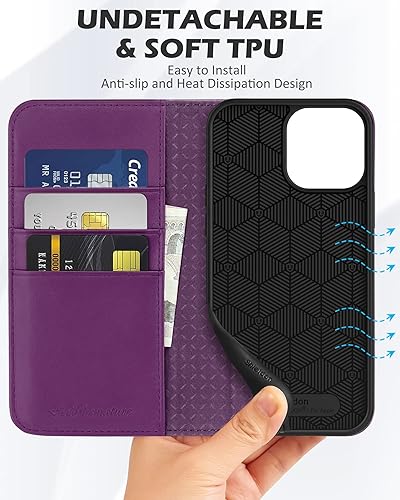 Miniatura 8 de SHIELDON Funda para iPhone 13 Pro Max, de piel auténtica, con bloqueo RFID, tarjetero con bloqueo magnético, a prueba de golpes, compatible con