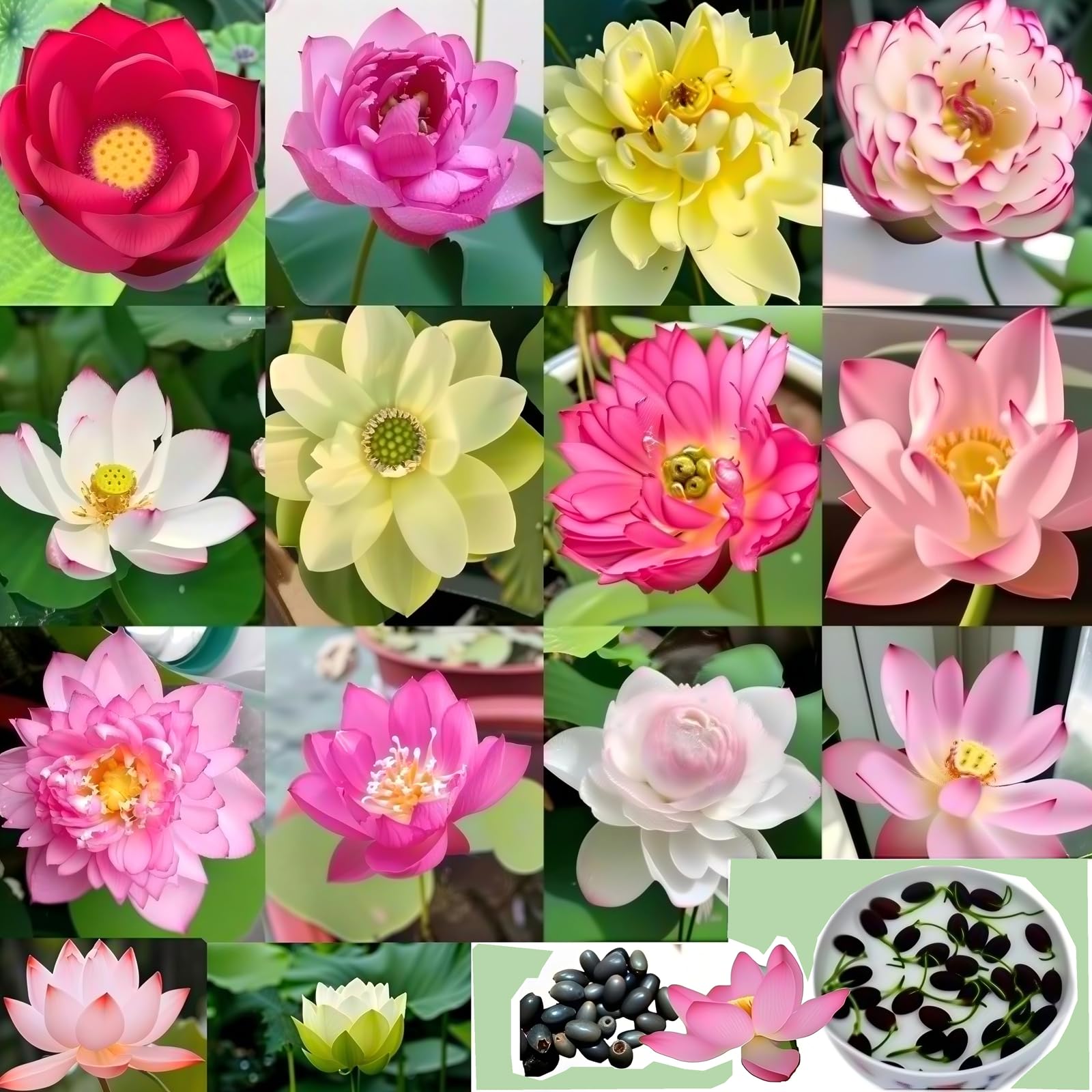 50Pcs Bowl Lotus Flower Seeds Mixed Colour.Pre-Opening Treated by Professionals,It germinates Quickly and is Easy to Survive.Non-GMO Lotus Seeds Come from China,Lotus for Kitchen Garden Ponds.