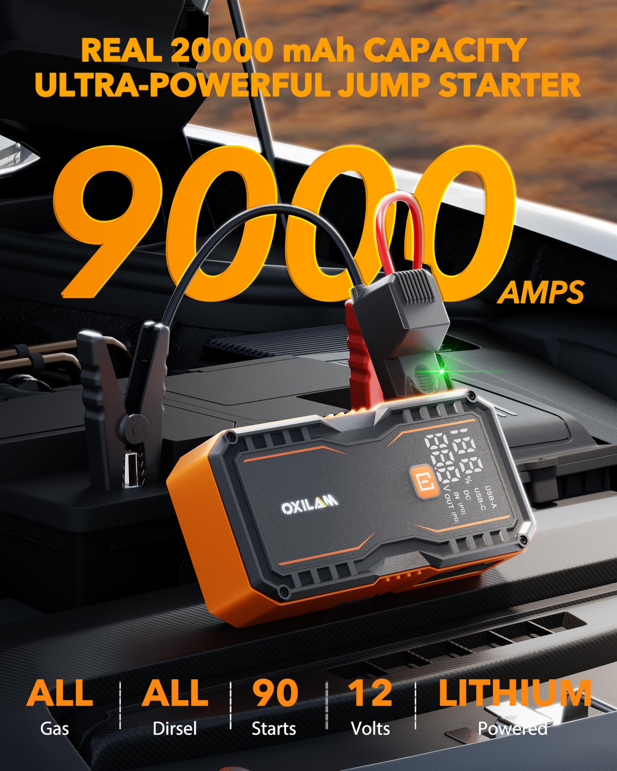 OXILAM 20000mAh Jump Starter for All Gas Diesel Engines 9000A Battery Jumper Starter Portable 12V Jump Box with — view 2