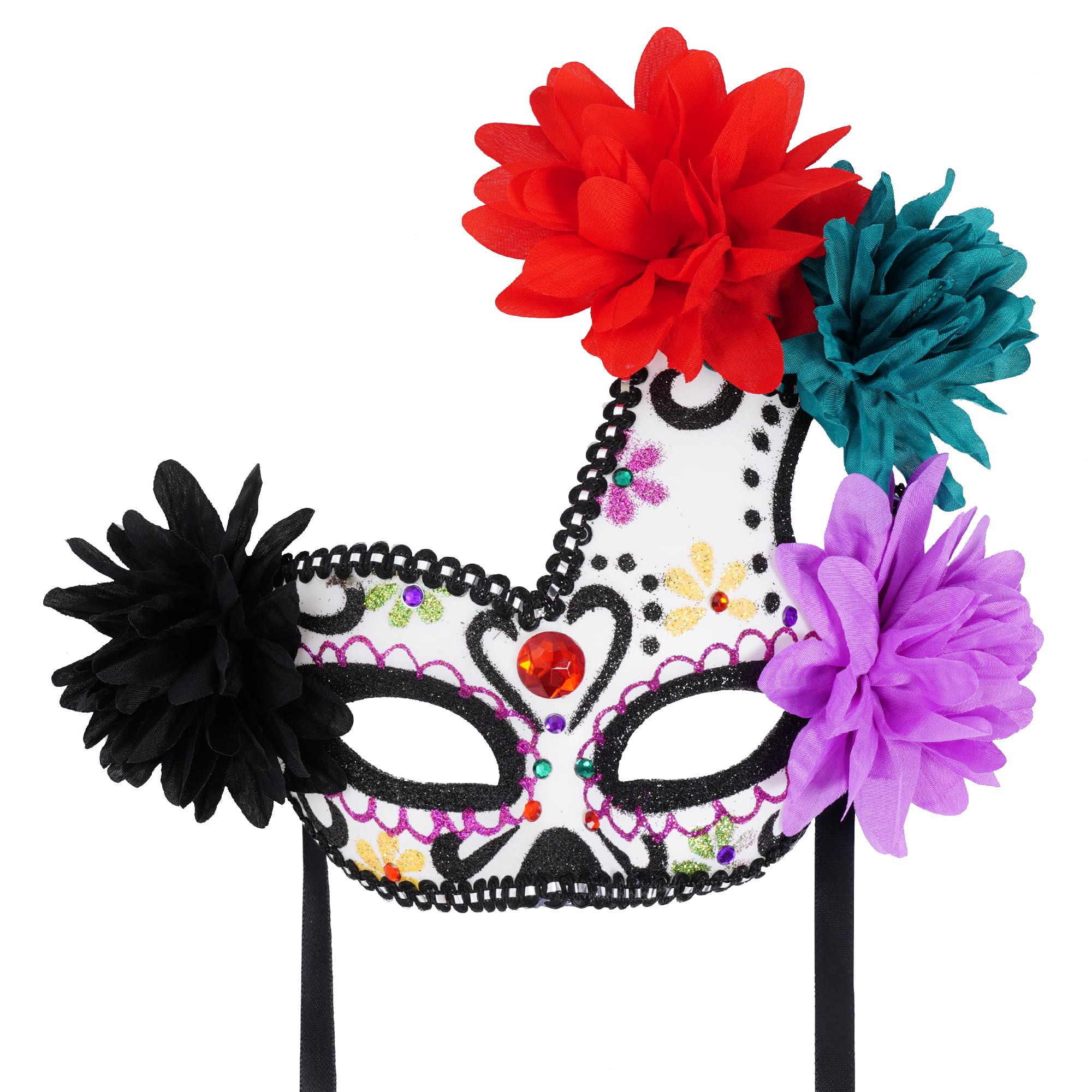 SUMERSHA Mexican Day of the Dead Masquerade Mask for Women Floral Sugar Skull Eyemask Halloween Costume Mask