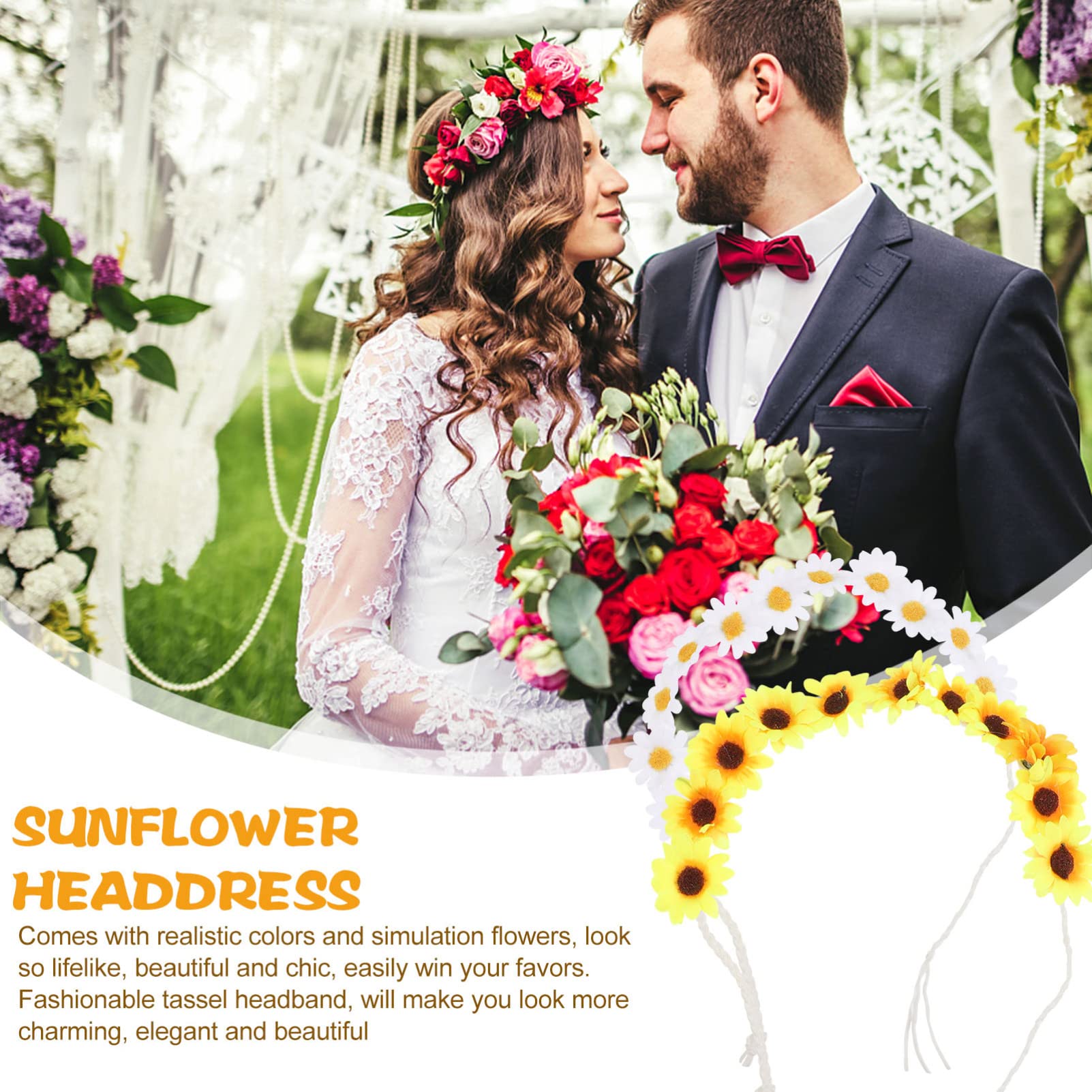 Beaupretty 8piezas Diadema De Girasol Artificial Para Bodas y Fiestas De Accesorios De Playa Para Novias y Celebraciones Decoraciones De Fiesta