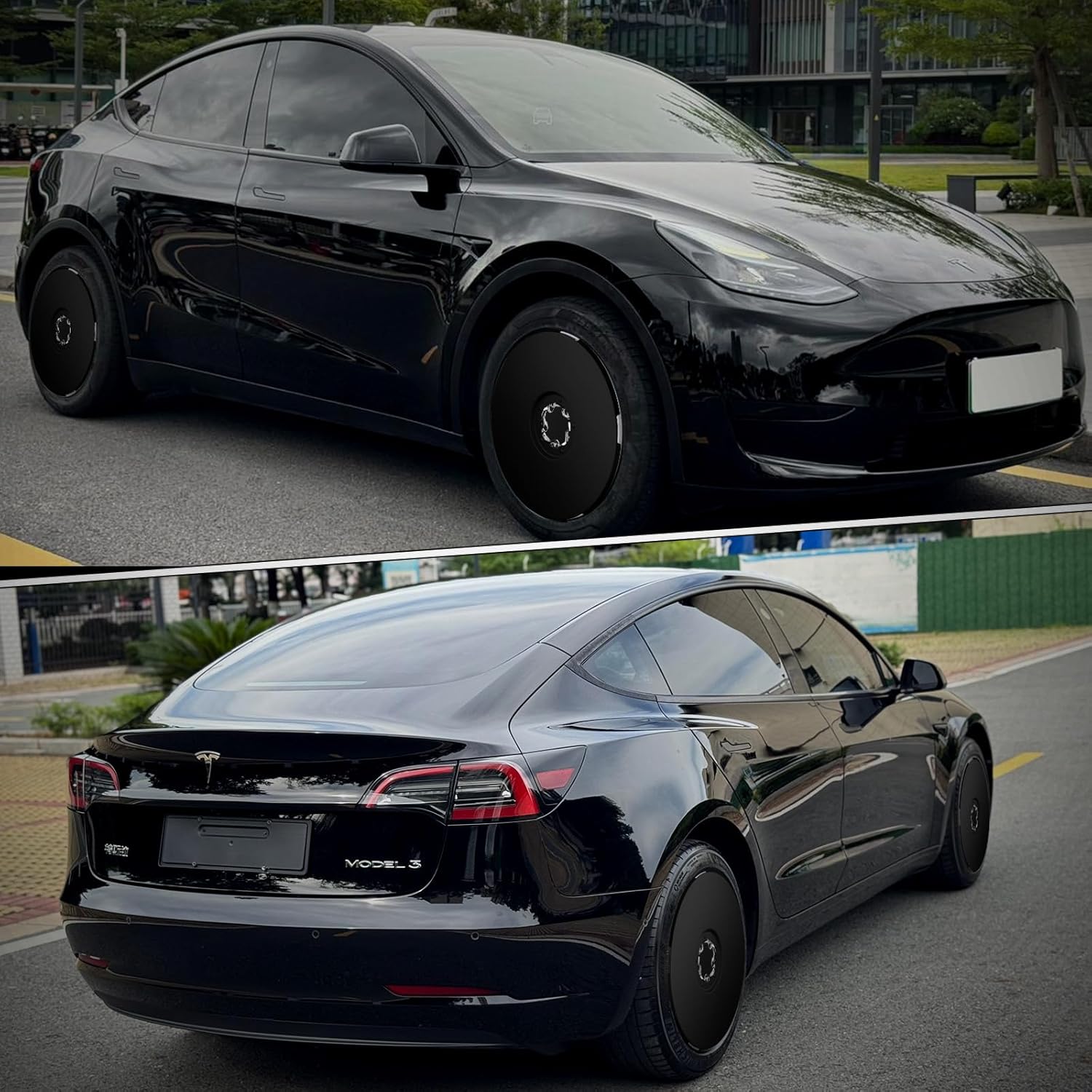 Wheel Cover Hubcaps with Rim Protectors - PC Material, Compatible with 2019-2025 Tesla Model Y 19-inch & 2019-2025 Model 3 18-inch Rims (Matte Black)