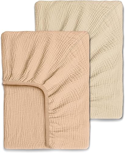 Juego de 2 sábanas de muselina ultrasuaves para cuna de bebé, para niño o niña, 100% algodón orgánico, bohemio, juego de sábanas para cuna de ajuste