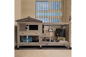 Bunny Cage Indoor and Outdoor Rabbit Hutch with Casters Waterproof Roof, Pull...
