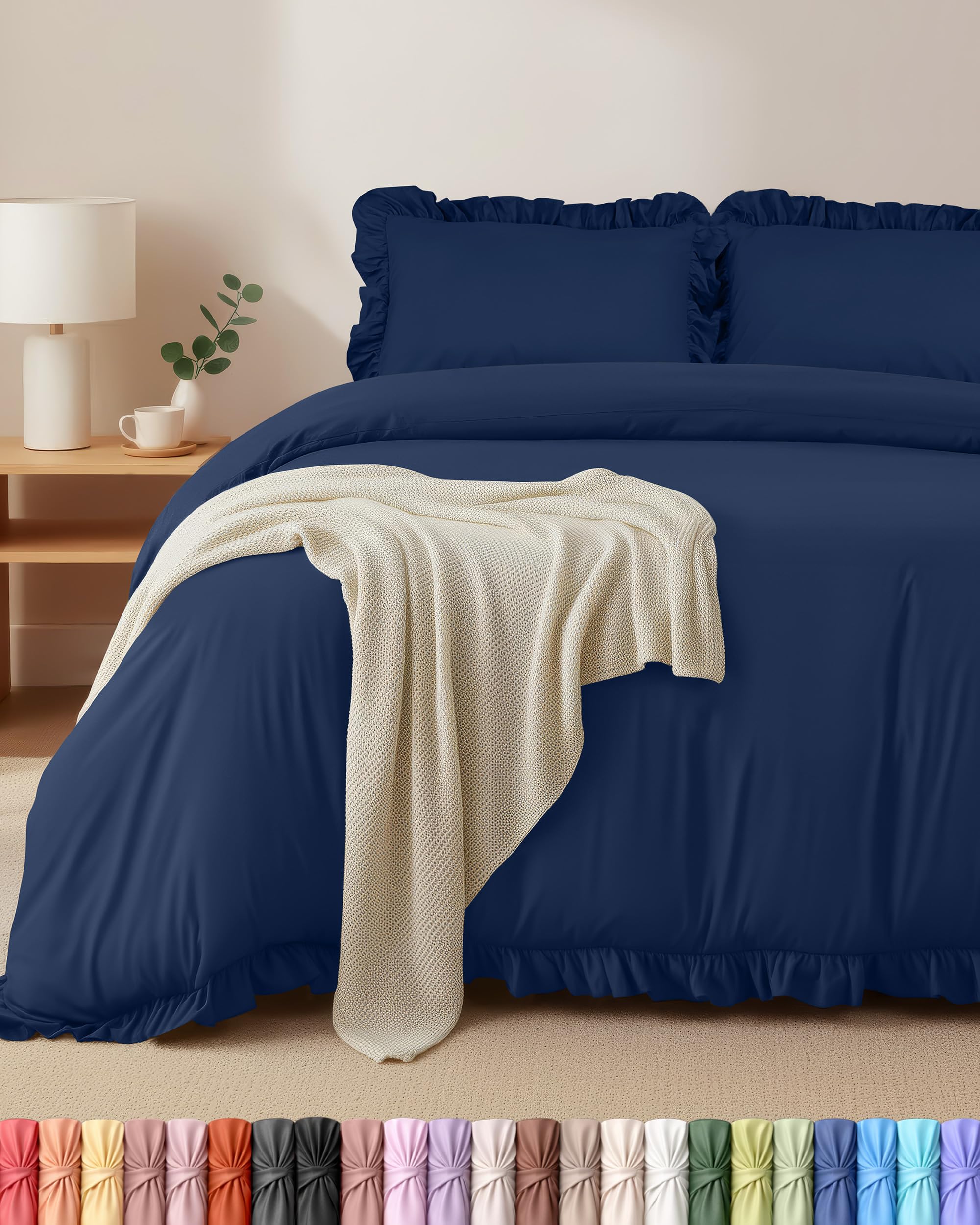 Utopia Bedding Ruffle Duvet Cover Set - Duvet Cover Double with Pillowcases - Soft Microfibre Polyester Ruffle Bedding (Navy)