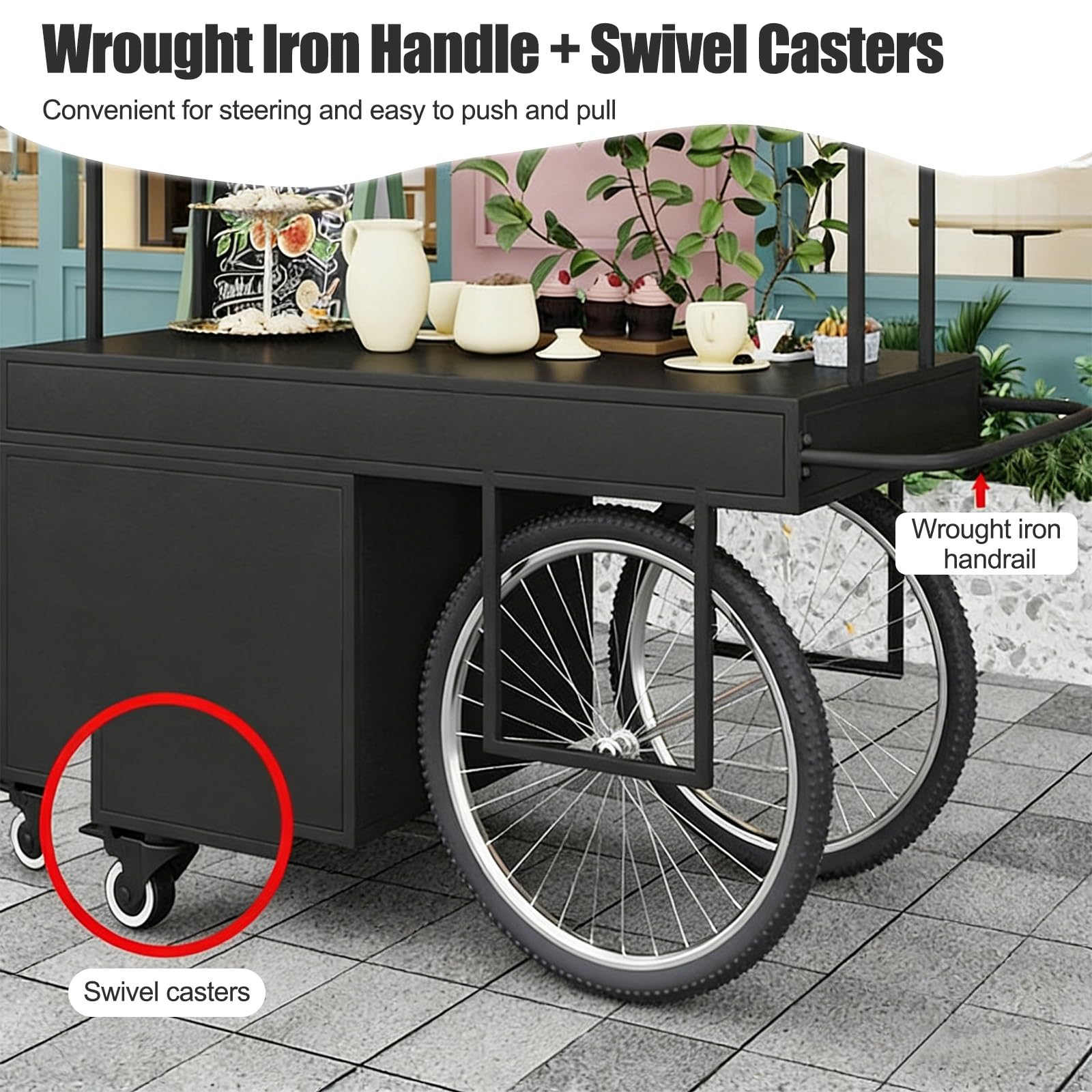 HARELA Carrito de Comida callejera con Ruedas, Genérico Puesto de Mercado con Toldo, Carro de Venta Ambulante para Perritos Calientes/Salchichas/Pan(Gold,120cm/47.2in)