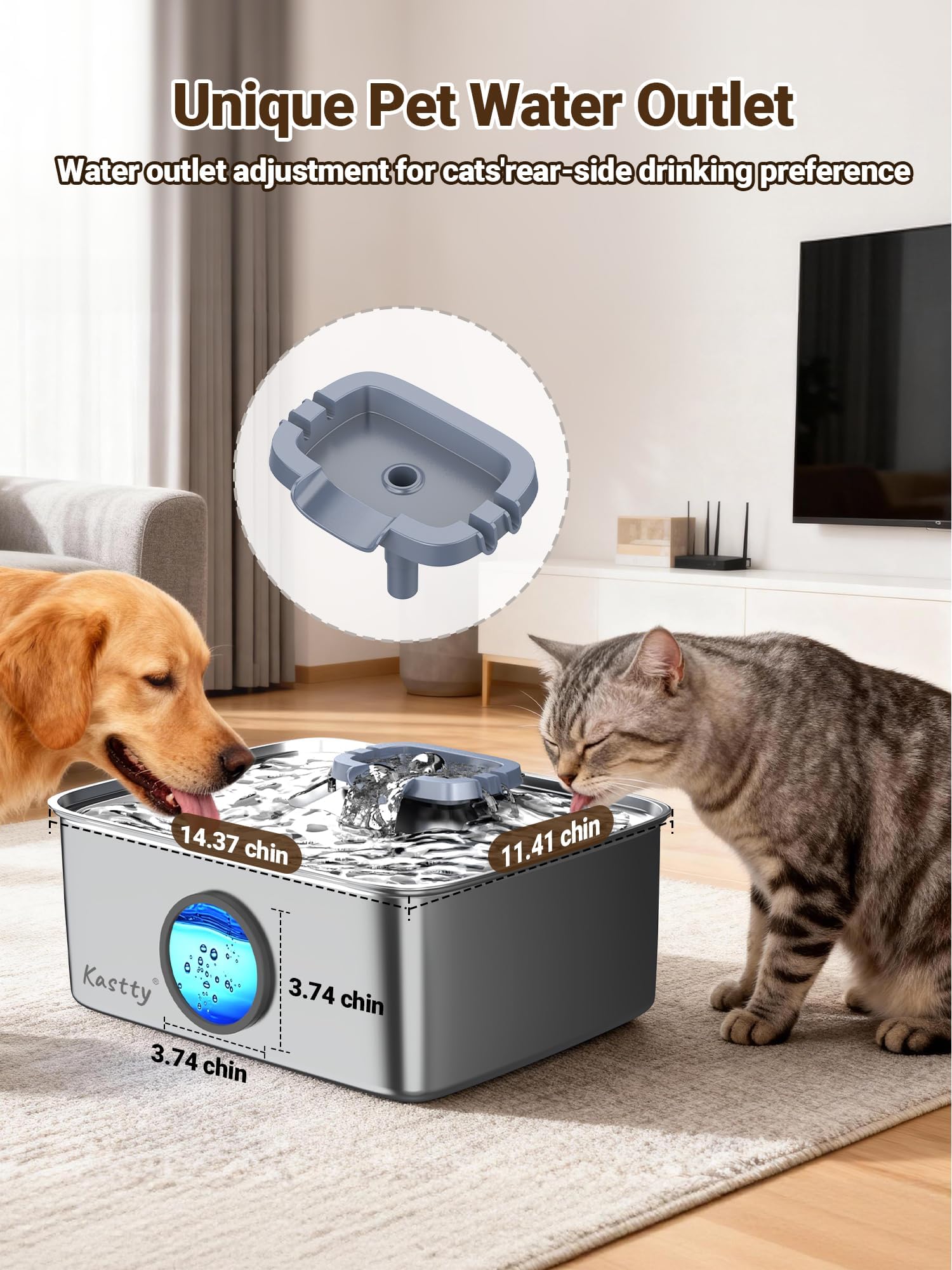 Kastty 15L/4 Gal Dog Water Fountain, Stainless Steel Large Pet Water Fountain with Water Level LED Light, Quiet Automatic Dog Water Bowl Dispenser for Dogs Inside Easy Cleaning FS79 - image 7