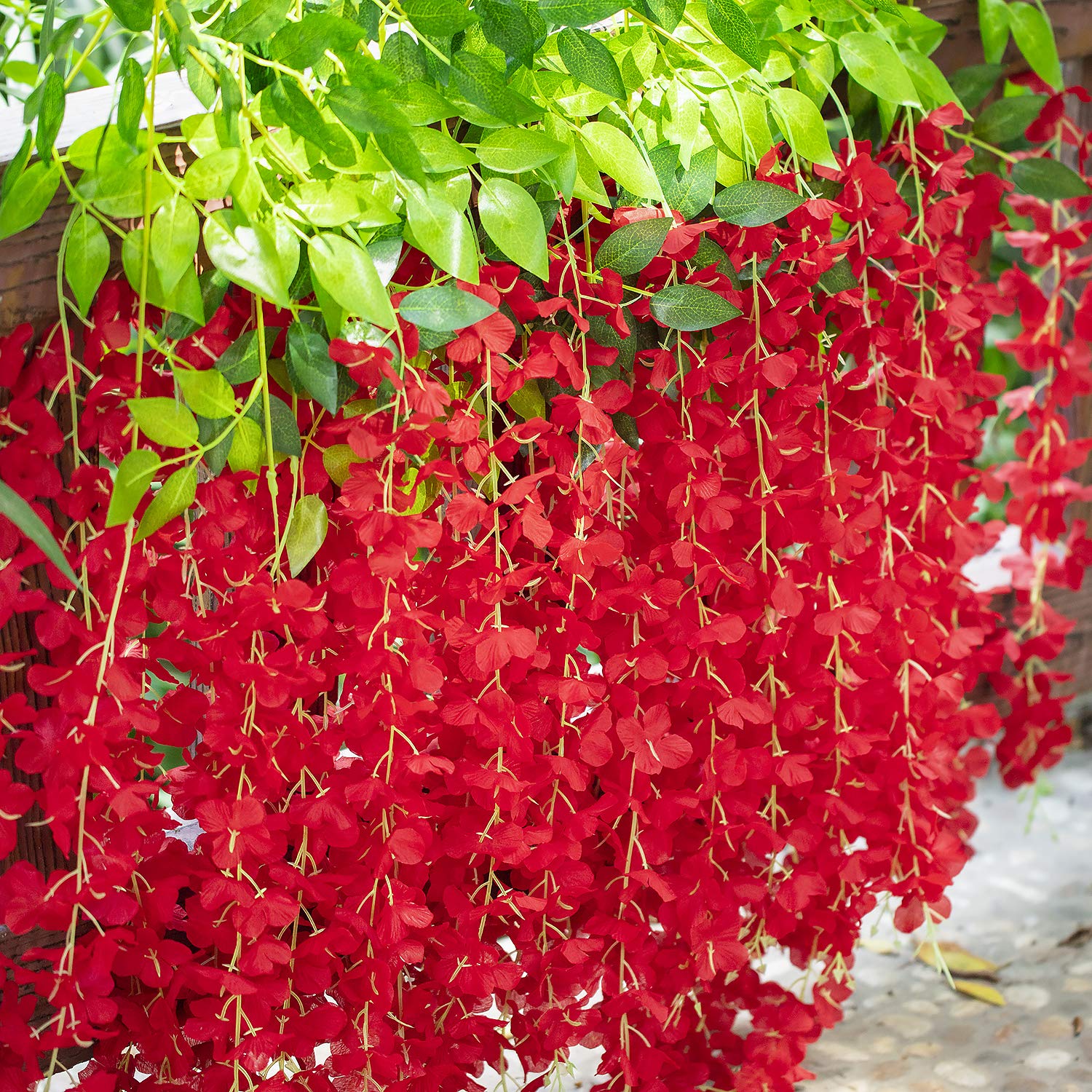 GPARK (36 Branches 12 Pack /45 inch /3.7ft Wisteria Hanging Artificial Flowers Fake Bushy Silk Vine Garland String for Wedding Party Garden Greenery Home Wall Deco Red 3