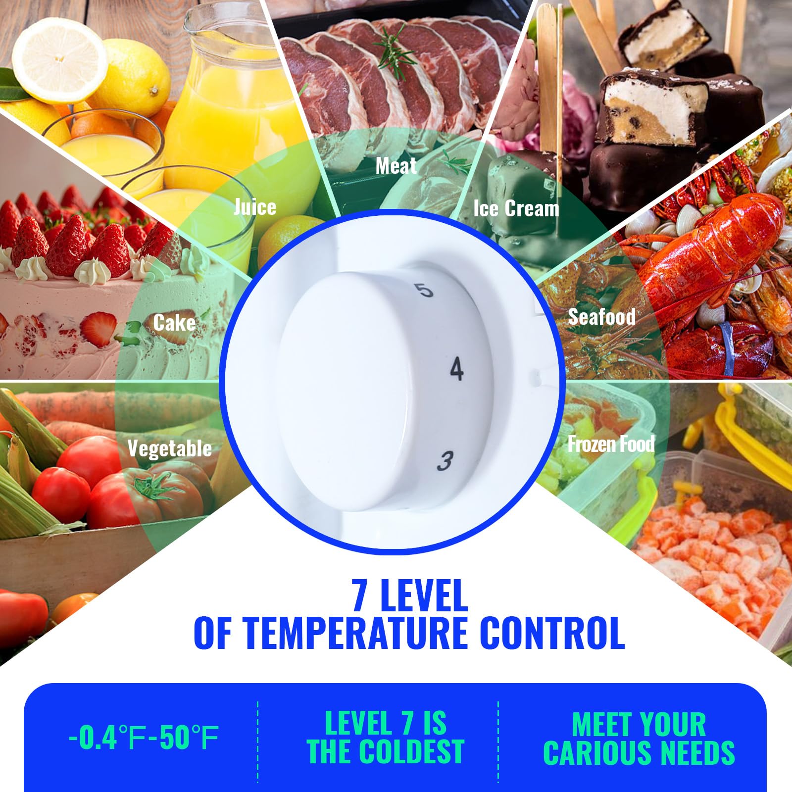 Tacool 3.5 Cu.Ft Fridge Dorm Fridge Refrigerator With Adjustable Glass Shelves, 7 Level Temperature Control Suit For Bedroom, Office, Apartment Yellow on Fridge.com - View 3