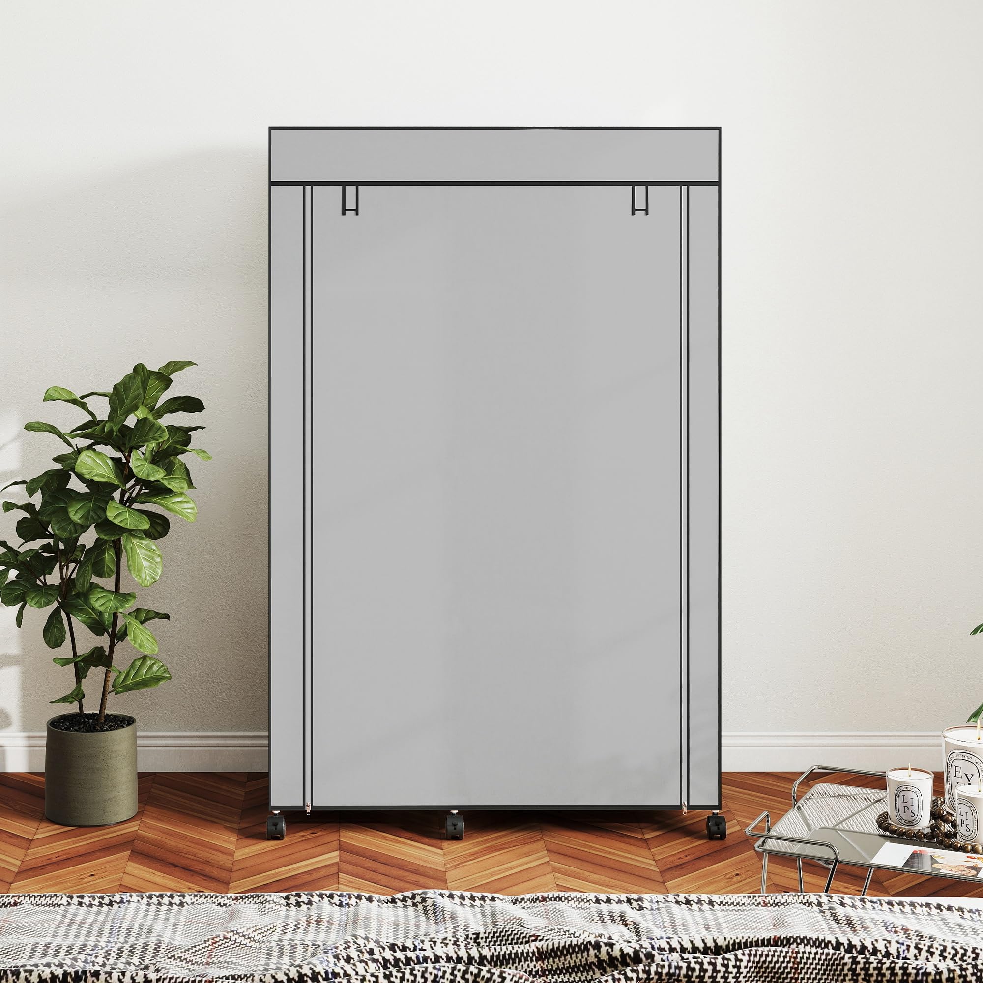 HOMCOM Armadio Portatile con 6 Ripiani Aperti 103x43x162.5 cm Grigio Chiaro | Tessuto non Tessuto, Acciaio e PP, Armadio Guardaroba Salvaspazio, 1 Appendino, Porta a Cerniera
