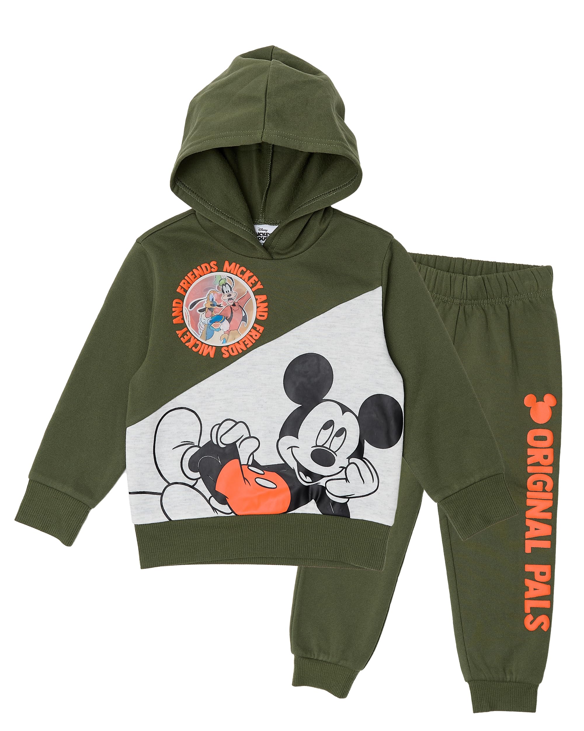 Disney Mickey Mouse Boys Hoodie and Jogger Pants Set with Lenticular Patch, 2-Piece Fleece Outfit (Green, 2T)