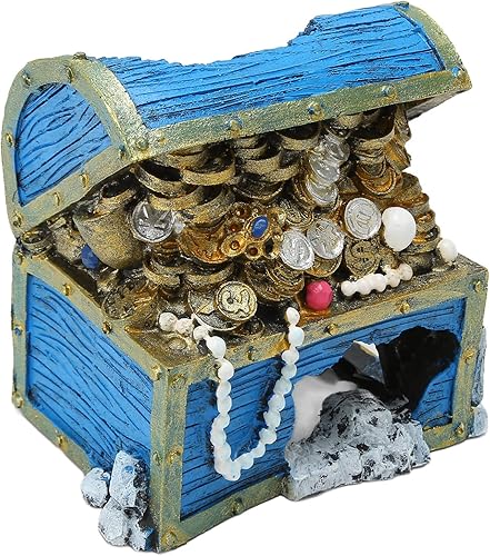Tnfeeon Adorno de cofre del tesoro del acuario - Escondite de decoración de peces de resina