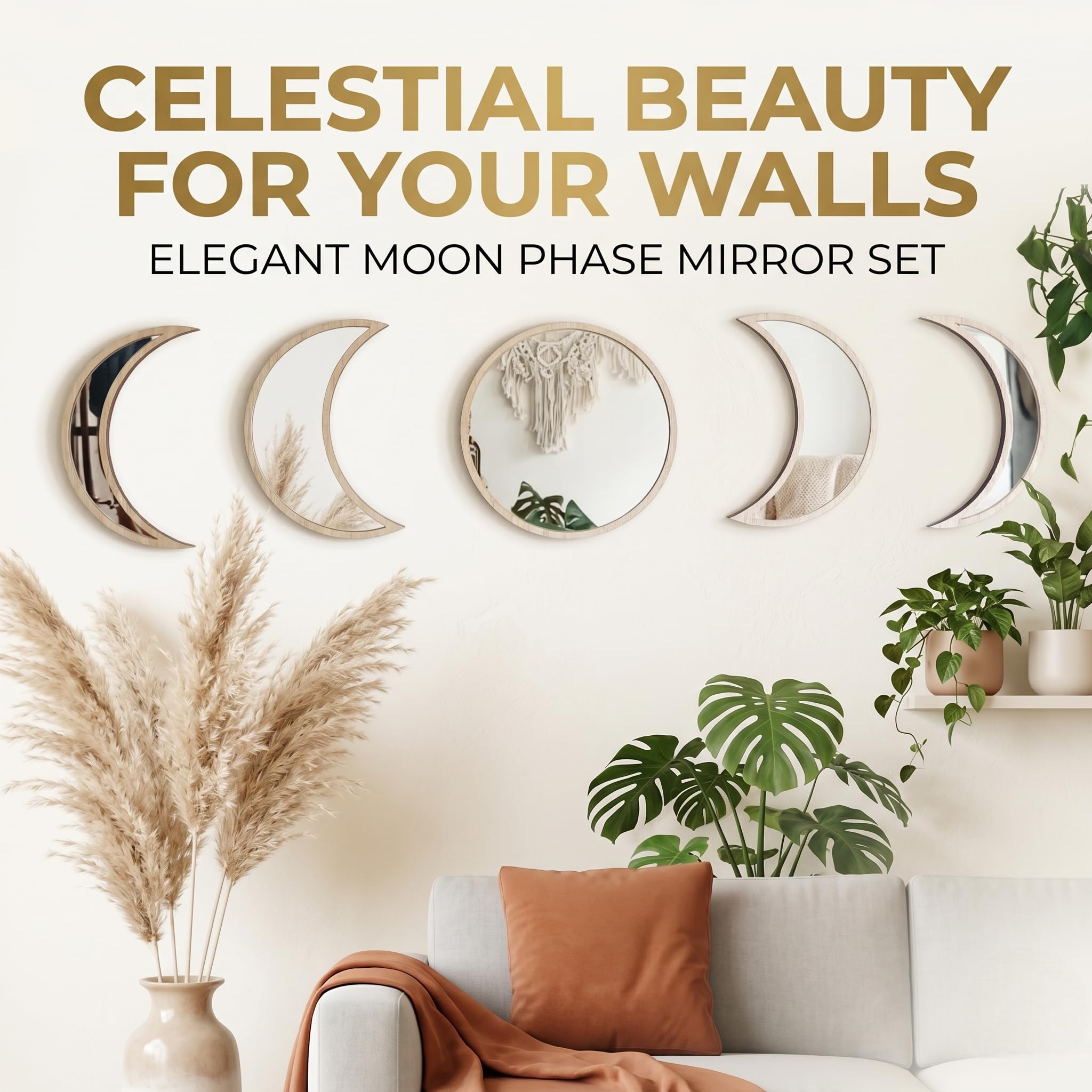 Moon Phase Mirror Set - Aesthetic Wall Decor -4