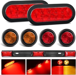 Nilight LED Trailer Light Kit 6 Inch Oval Stop Turn Taillight 2 Inches Round Red Amber Side Marker Lights 9 LED ID Bar for 12V RV Camper Caravan Truck Bus Boat