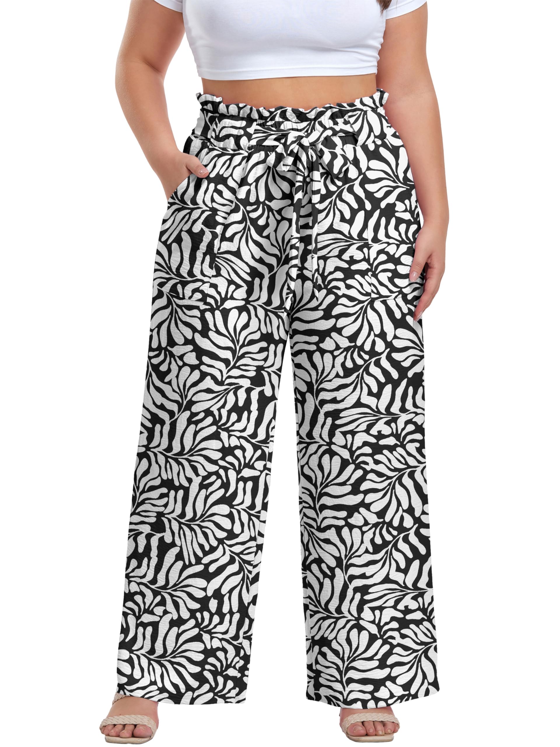 OLRIK Plus Size Pants for Women High Waisted Wide Leg Casual Palazzo Pants