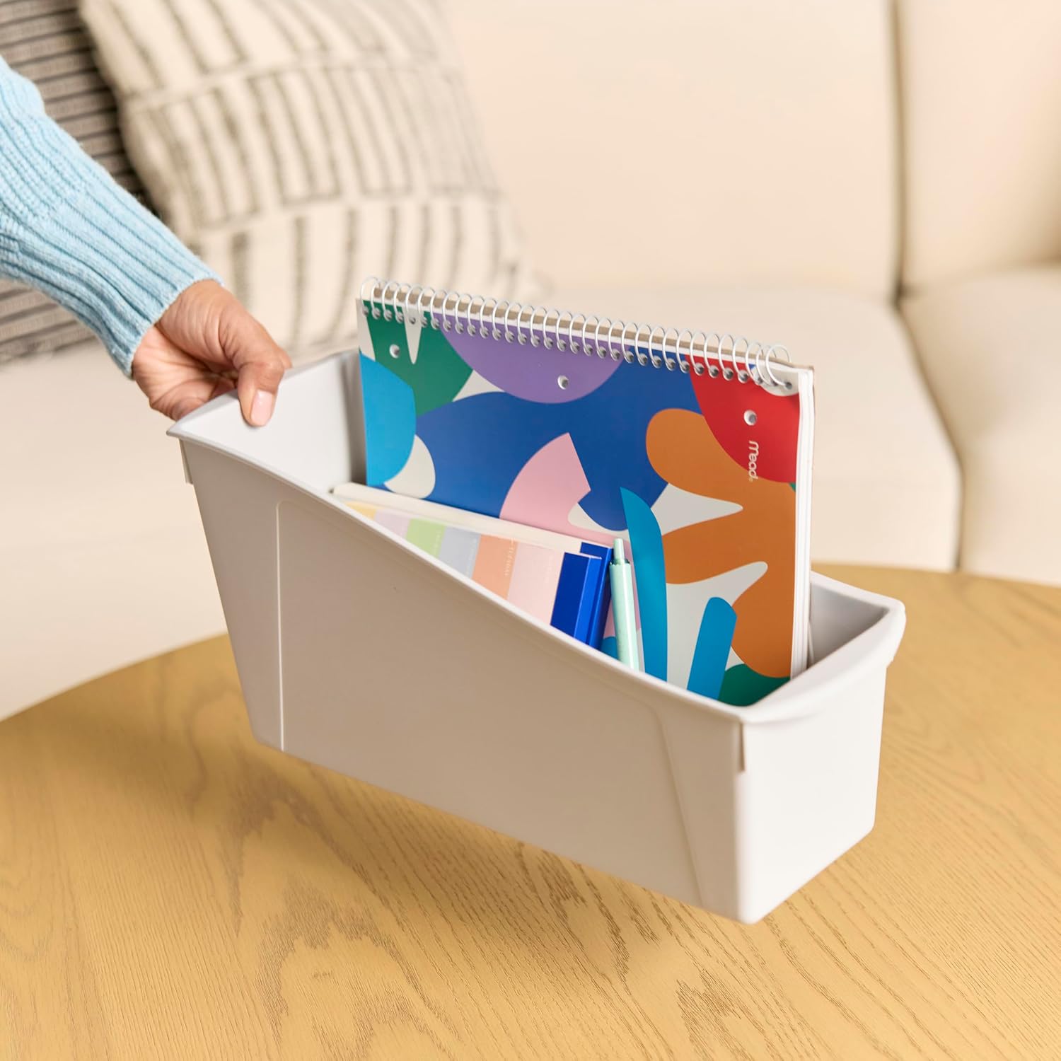 Linking Storage Book Bins, Plastic, 10-Pack, Light Grey image 5
