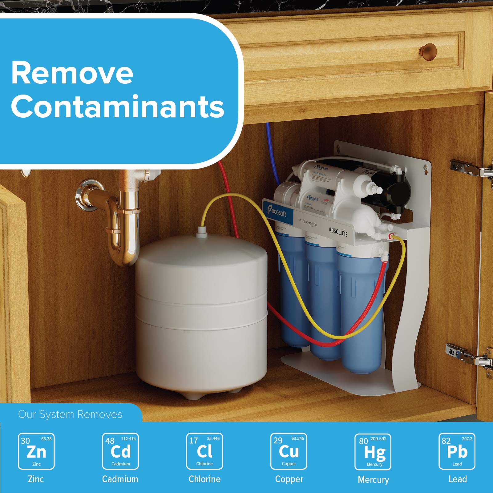 Ecosoft 3 Stage Under Sink Water Purifier Filtration System with