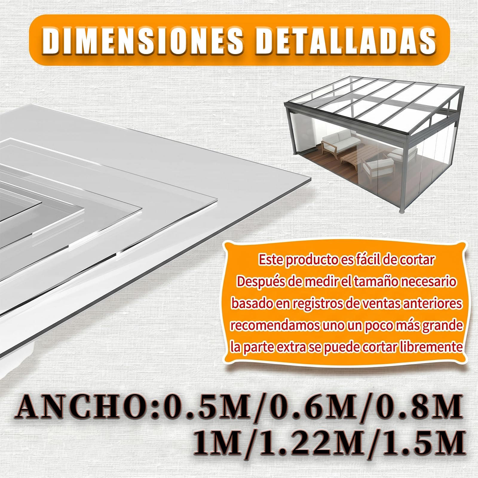 Placas Acrílica Impermeable, Lámina Techos Policarbonato Transparente Protección UV, Paneles Repuesto para Invernaderos, Hoja Metacrilato Aislamiento Lluvia Garaje [1×3m]