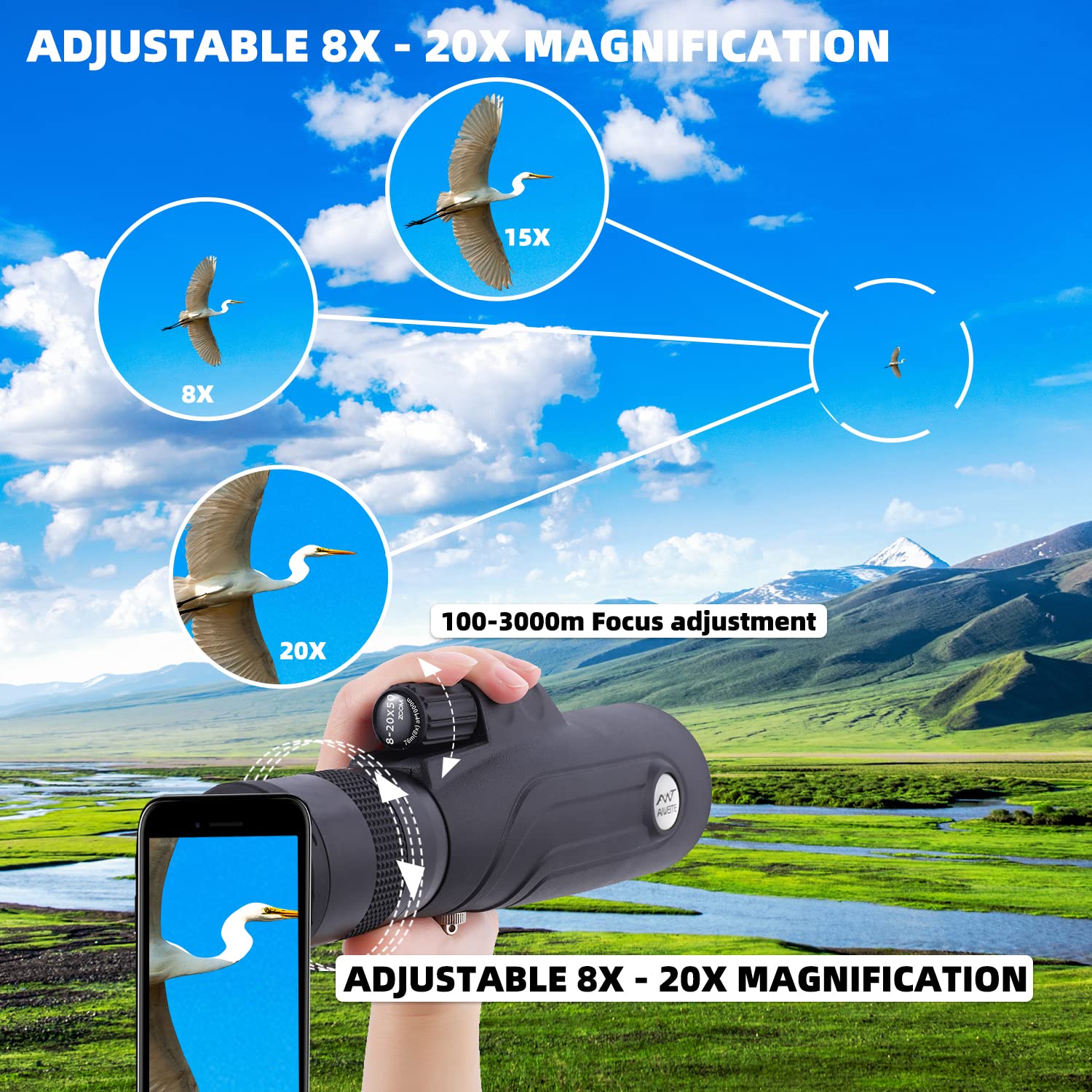 Buy Monocular Telescope 8-20x50 high Magnification Waterproof BAK4