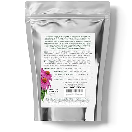 Miniatura 8 de Echinacea Purpurea orgánica 4 onzas (3.99 oz), té de equinácea seca certificado por USDA, hierba de calidad premium, equinácea púrpura, cortado y