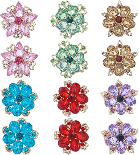 Miniatura 11 de Lote de 12 piezas de broche de flores de diamantes de imitación de cristal surtido para mujeres, kit de ramo de boda nupcial DIY Plata - 12