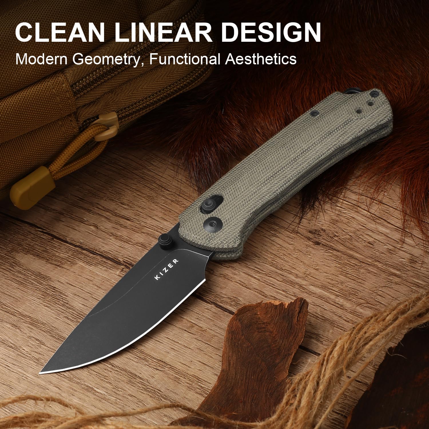 Kizer T1 CD EDC Taschenmesser, 8 cm Drop Point Klappmesser aus Nitro V Stahl mit Micarta Griff, EDC Messer für Camping, Wandern und Angeln V3490.2CA1