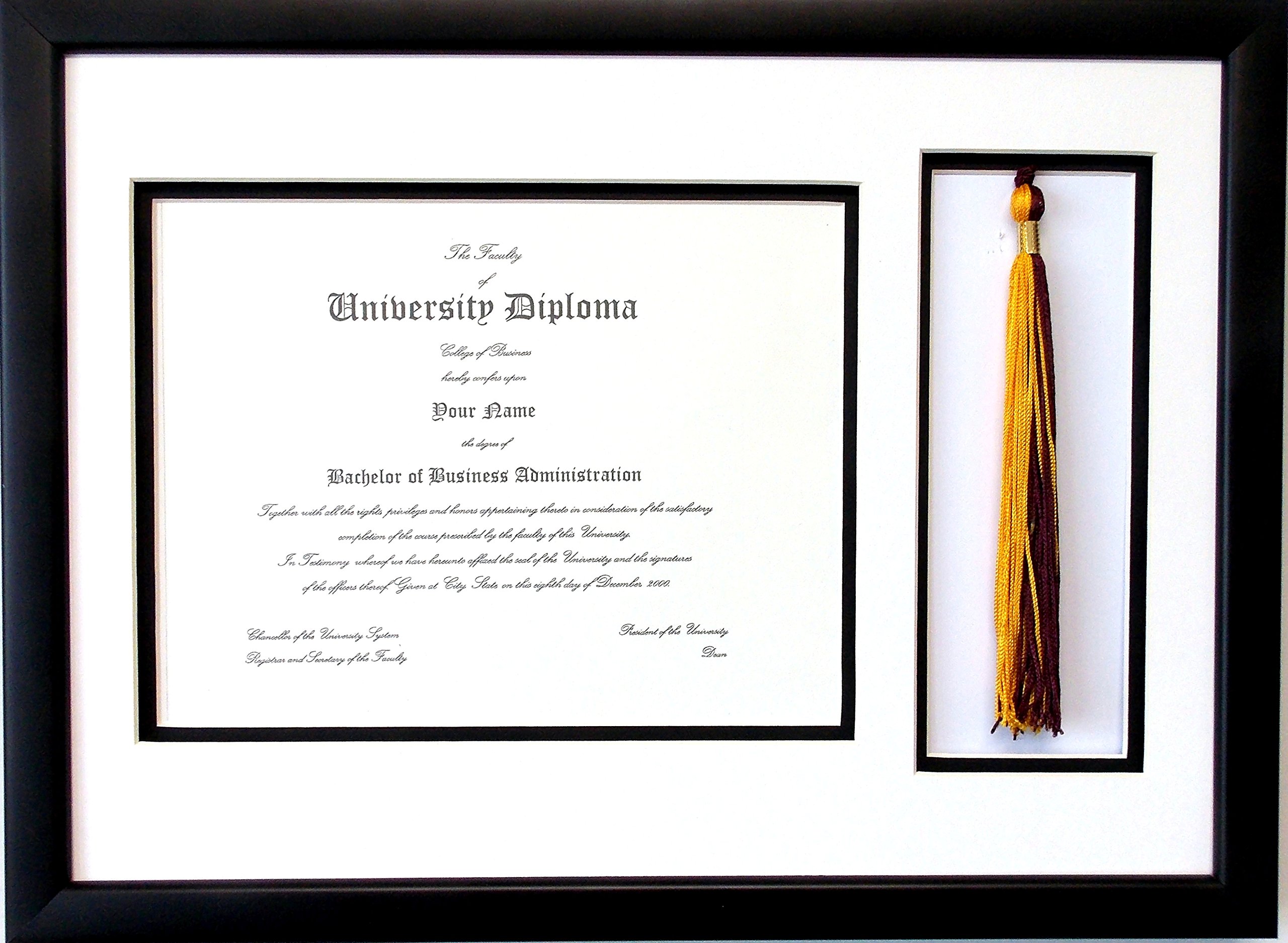Graduation Certificate Diploma Document 8.5x11 with Tassel Opening Custom Black Picture Frame Unit