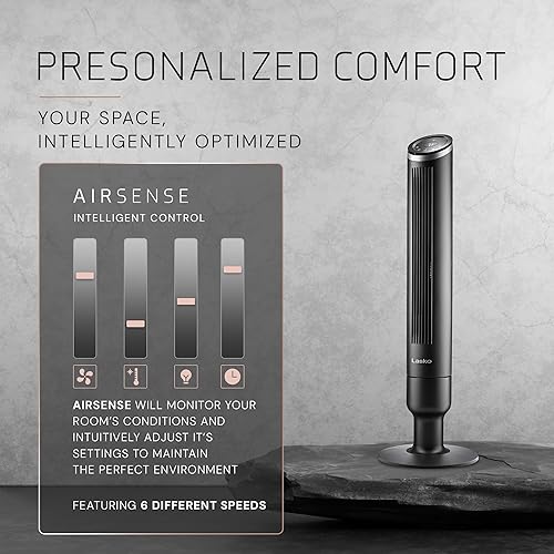 Miniatura 6 de LASKO Apex - Ventiladores de torre oscilantes silenciosos de 42 a 29 piess, flujo de aire de 28 dB, oscilación de 90, temporizador de 12 horas,