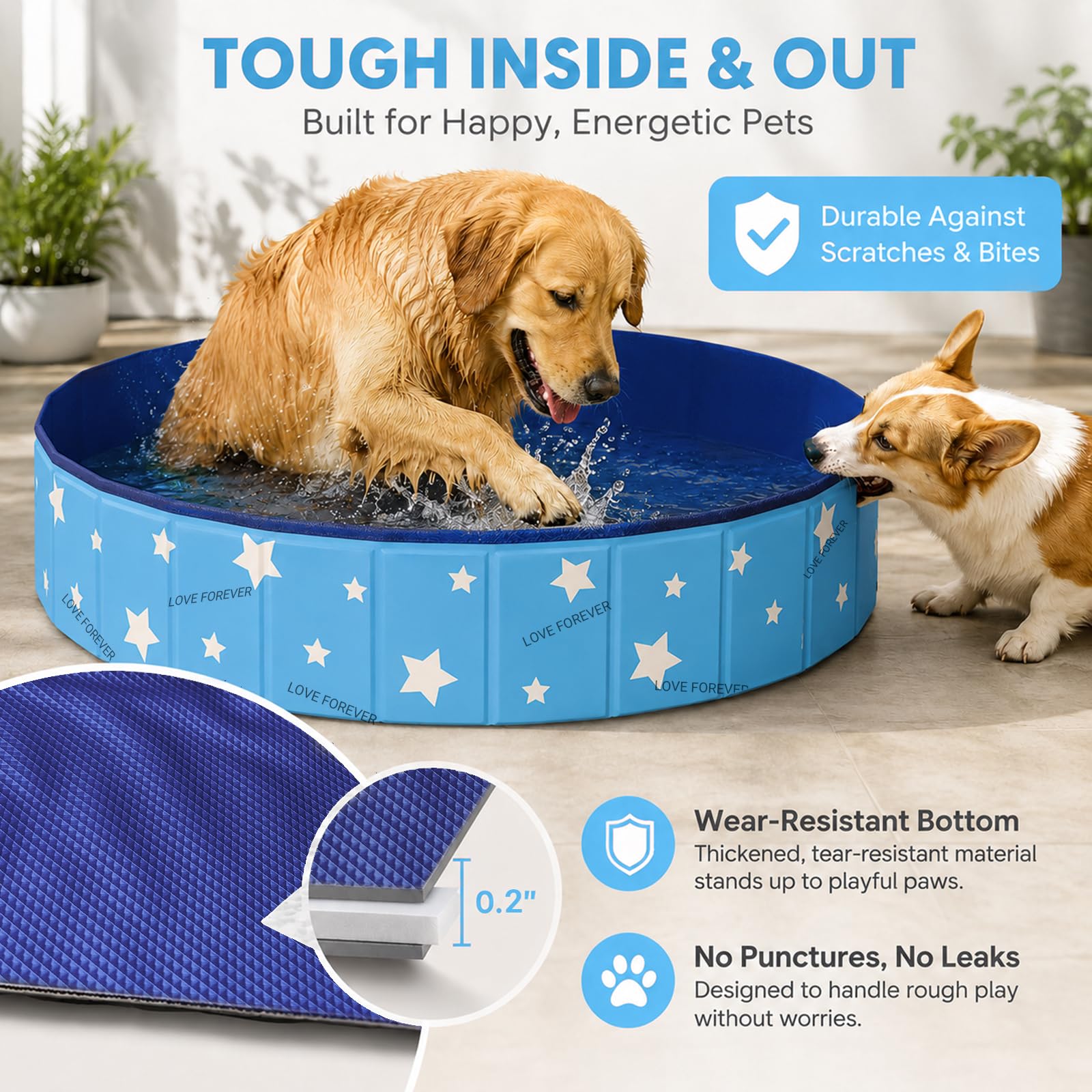 ZoneYan Piscina Plegable para Perros 80 * 30 cm, Bañera para Perros de PVC con Doble Desagüe, Ducha Plegable para Mascotas de PVC, Piscina de Bañopara Perros Pequeños y Medianos (Azul)