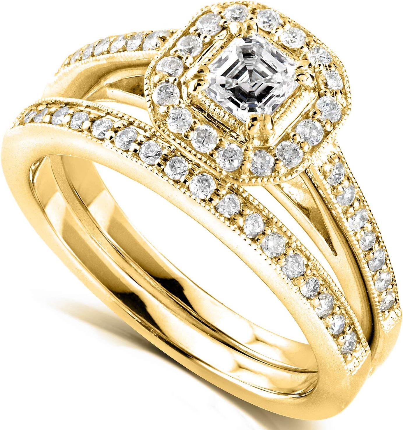 Kobelli Asscher Diamond Cathedral Wedding Set 5/8 CTW 14K Yellow Gold (2 Piece Set)
