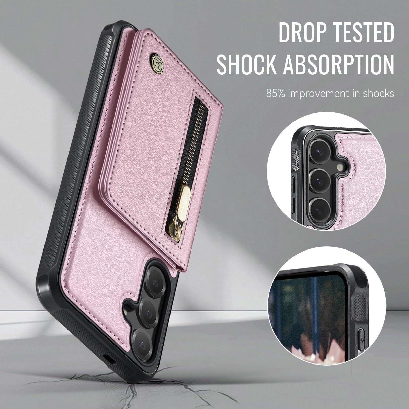 Generic Étui compatible avec Samsung Galaxy S23 FE (couleur : bleu) Étui à rabat en cuir avec fermeture éclair arrière magnétique en silicone