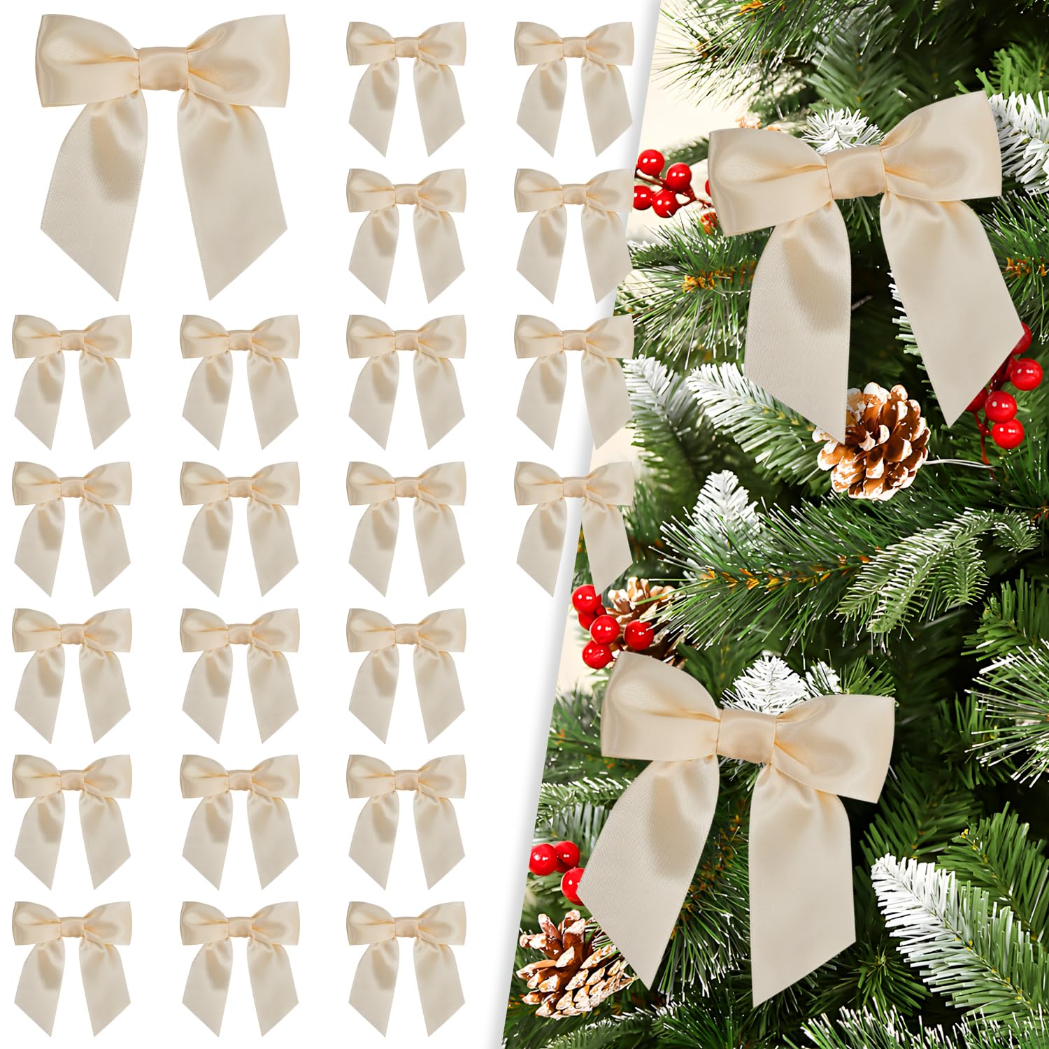 30Pcs Satin Ribbon Bows with Twist Tie - 4.1 x 4.1 Inch Pre-Tied Christmas Tree Bow for Gift Wrapping, Wreath, Garland,Treat Bags,Cake Decor,Crafts Holiday Wedding Home Decorations (Rose Gold)