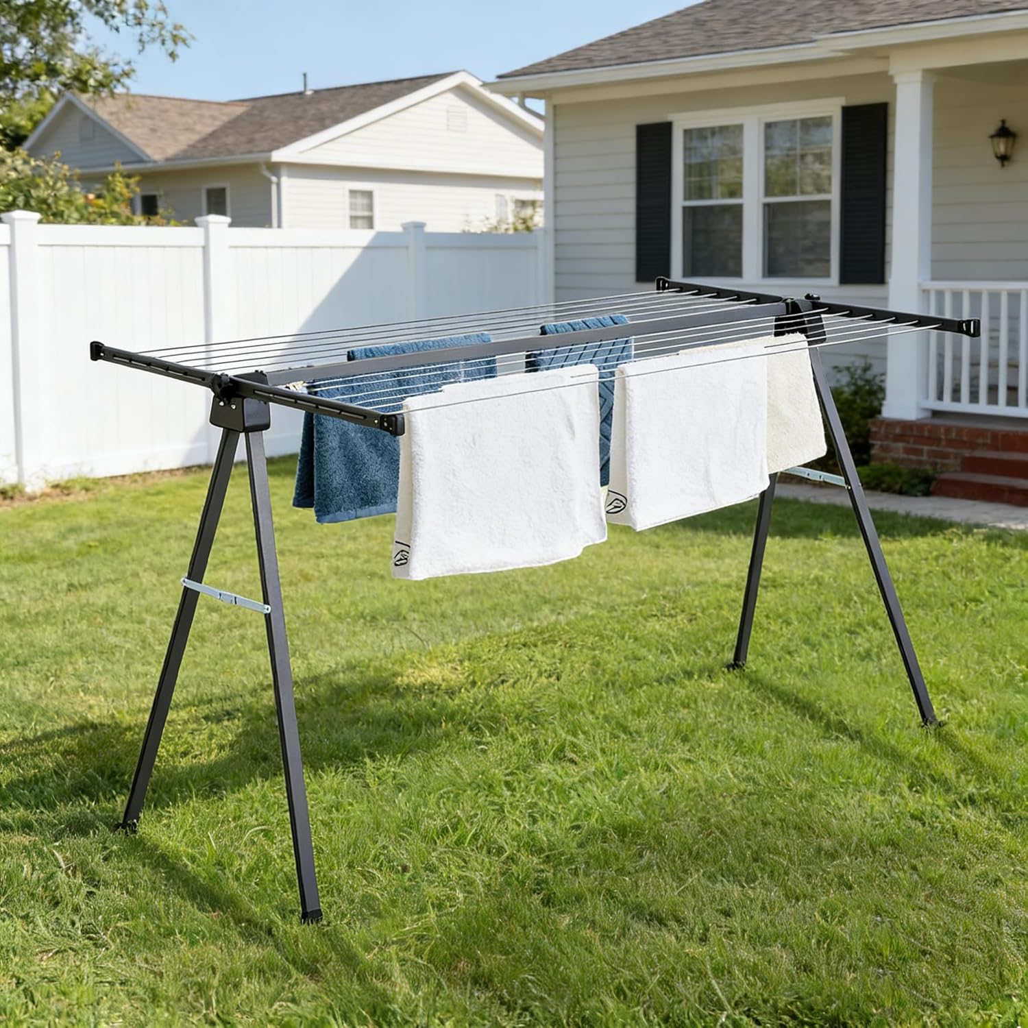 A-Frame Clothes Drying Rack Outdoor, Folding Clothesline with 46 ft Drying Space, Heavy Duty Laundry Drying Rack, Portable Outdoor Clothing Dryer for Backyard Patio Garden Yard