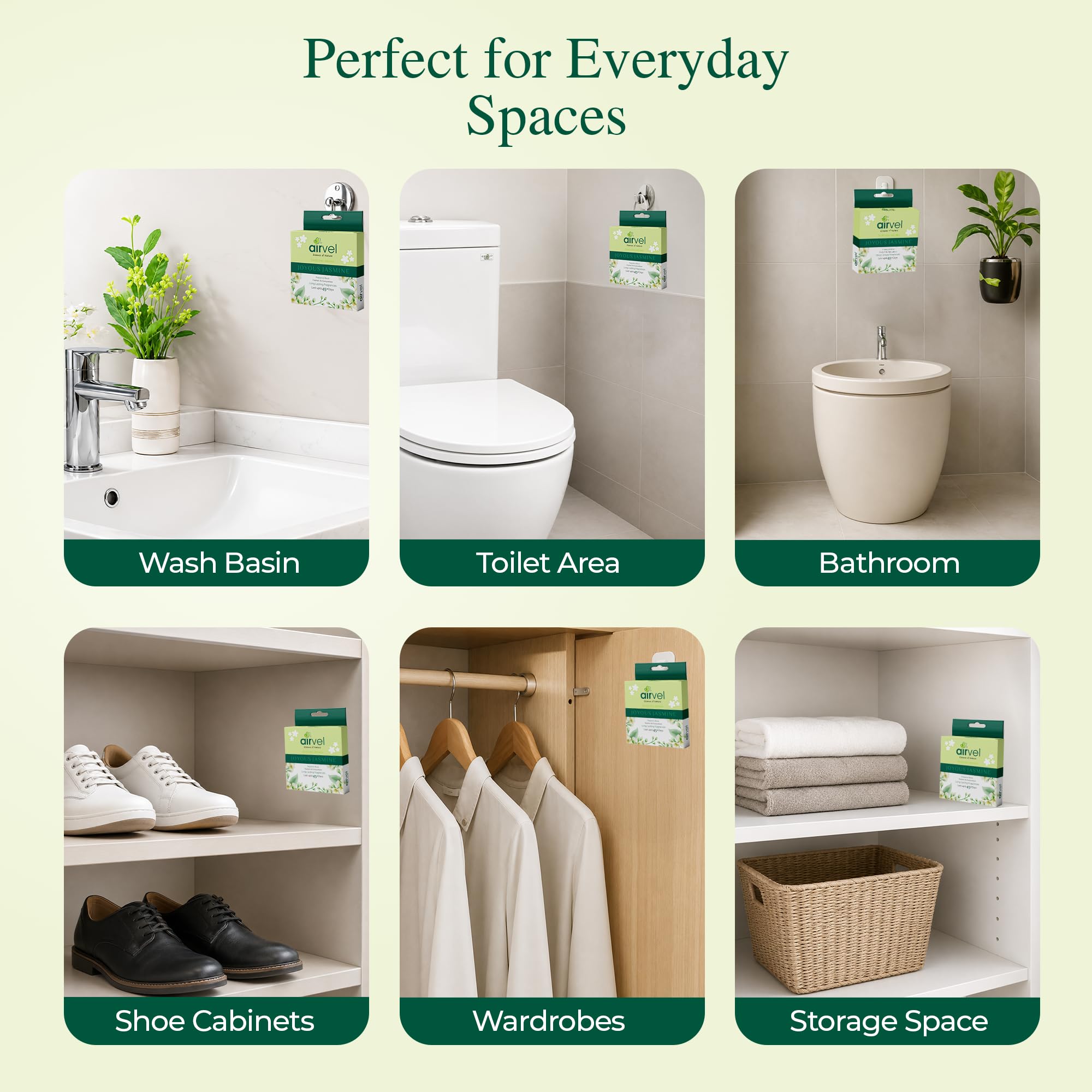 Airvel Air Freshener Blocks for Bathroom & Home | Long Lasting Jasmine, Rose, Lavender & Sandalwood Fragrance | Odor Neutralizer for Cupboard & Small Spaces | 75 g Each Pack Of 4 3