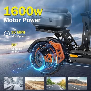 Electric Scooter Adults 1600 W Motor 50 Miles Long Range & 40 MPH Top Speed 10 Off Road Tire Folding E-Scooter 48V 27AH Battery Kick Scooter with Detachable Seat for Commuter Outdoor